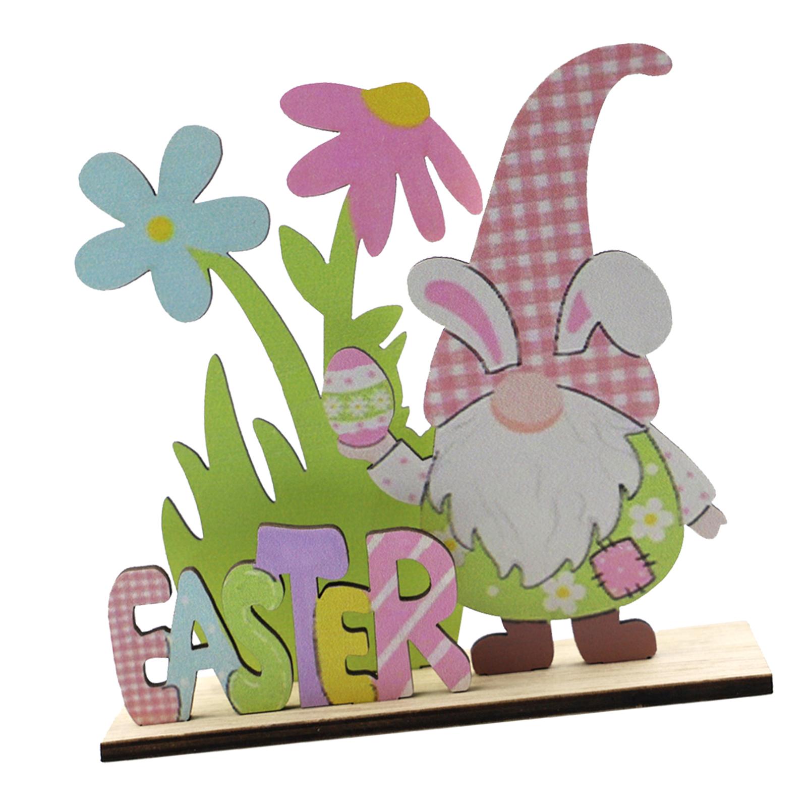 Easter Spring Wooden Ornament Desk Tabletop Figurine Toys Gnome Easter