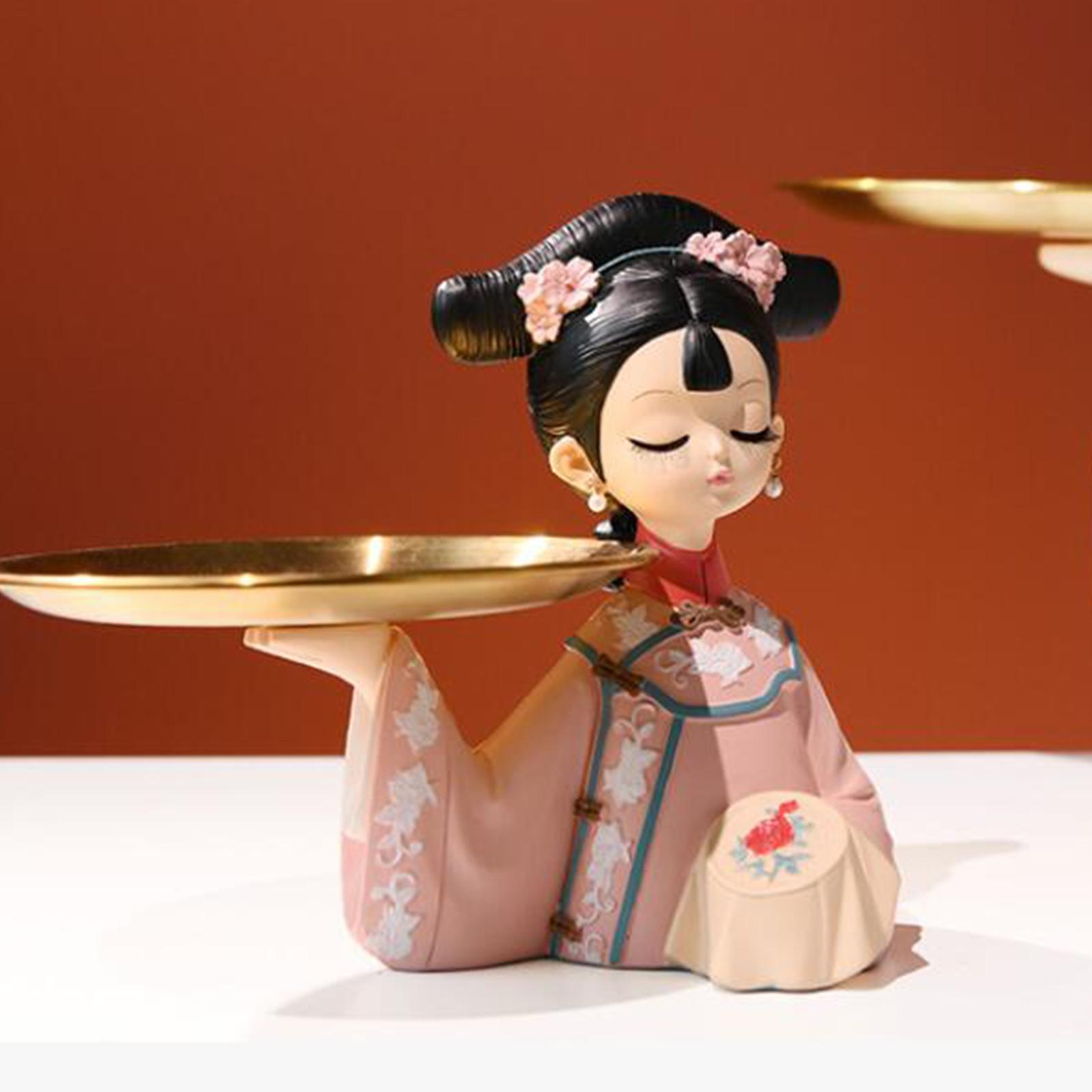 2pcs Palace Girl Figurine Cookie Candy Dish Storage Tray Modern StyleA