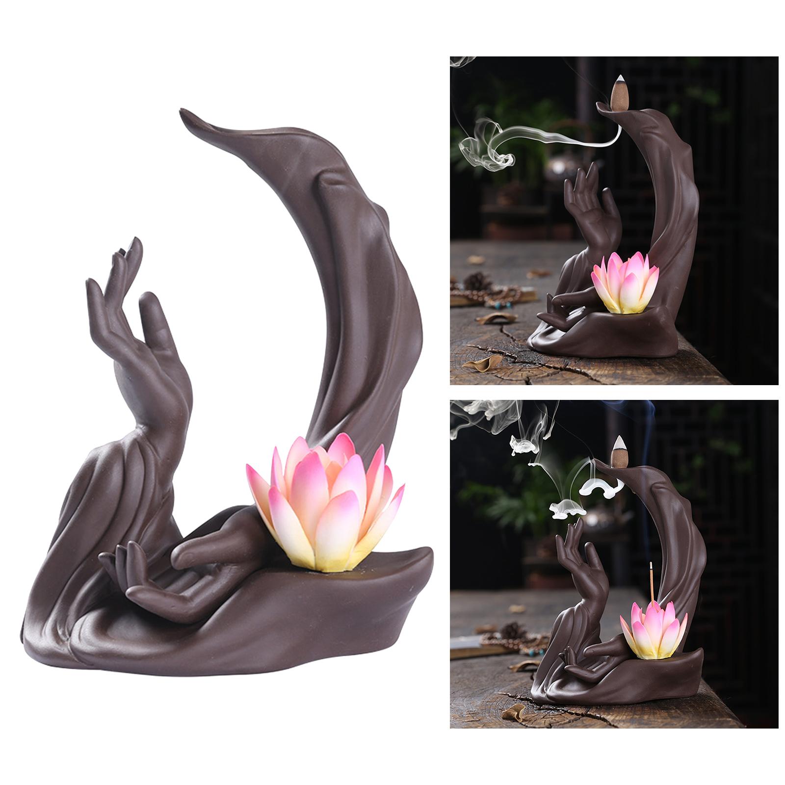 Buddha Hand Incense Burner Incense Holder Flower Home Waterfall Pink flower