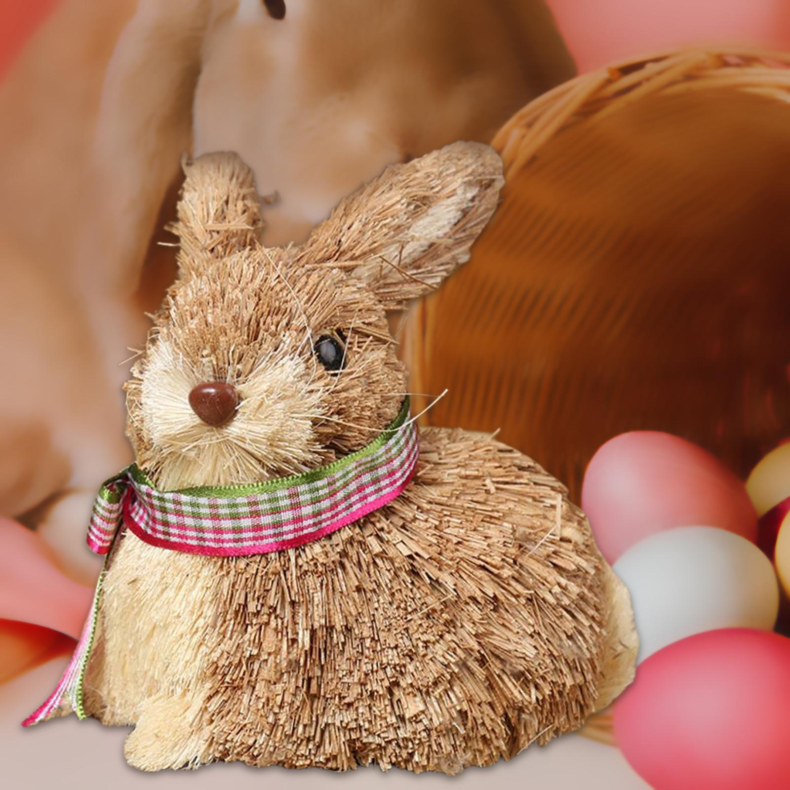 Artificial Easter Straw Rabbit Sculpture Handmade for Desktop Garden Decor C