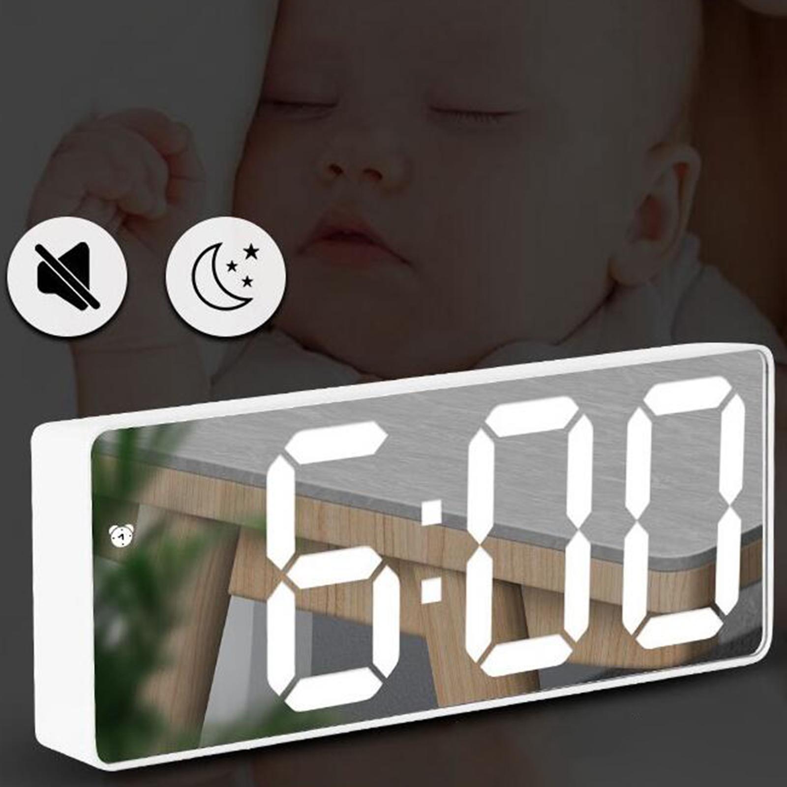 Alarm Clock Snooze Large Display Electronic Desktop White mirror white