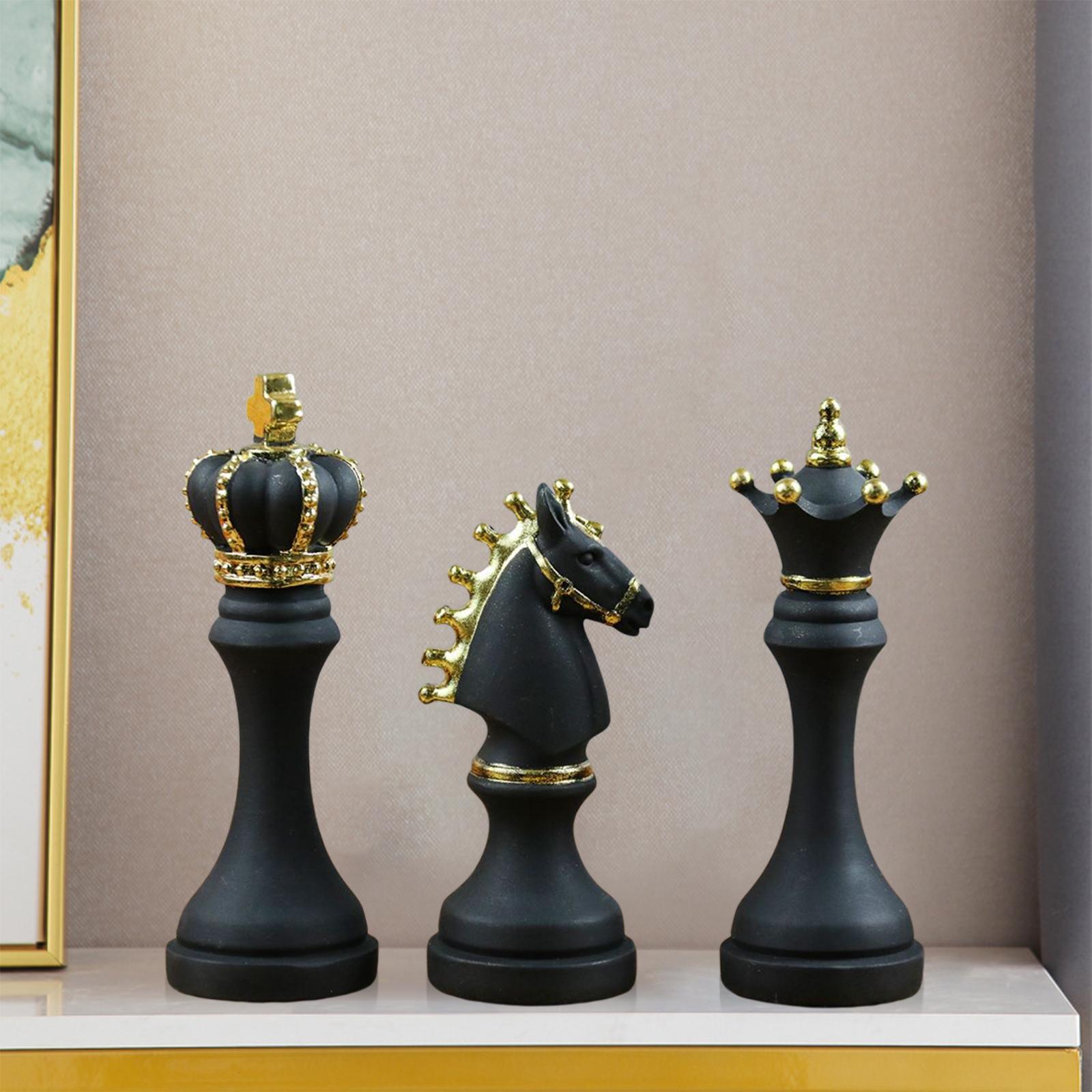 3Pcs Creative International Chess Figurine Statue for Office Home Decoration Black