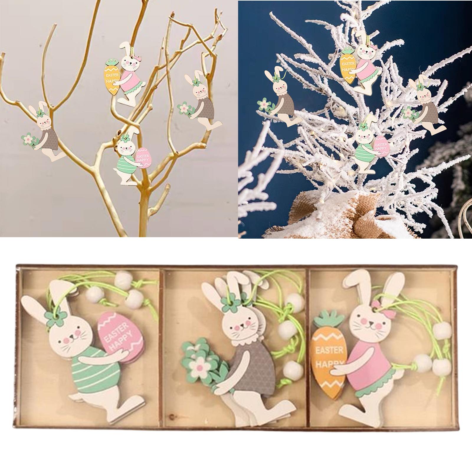 9pcs Easter Hanging Plaque Ornament Bunny Rabbit Wood Crafts Wall Ornament A