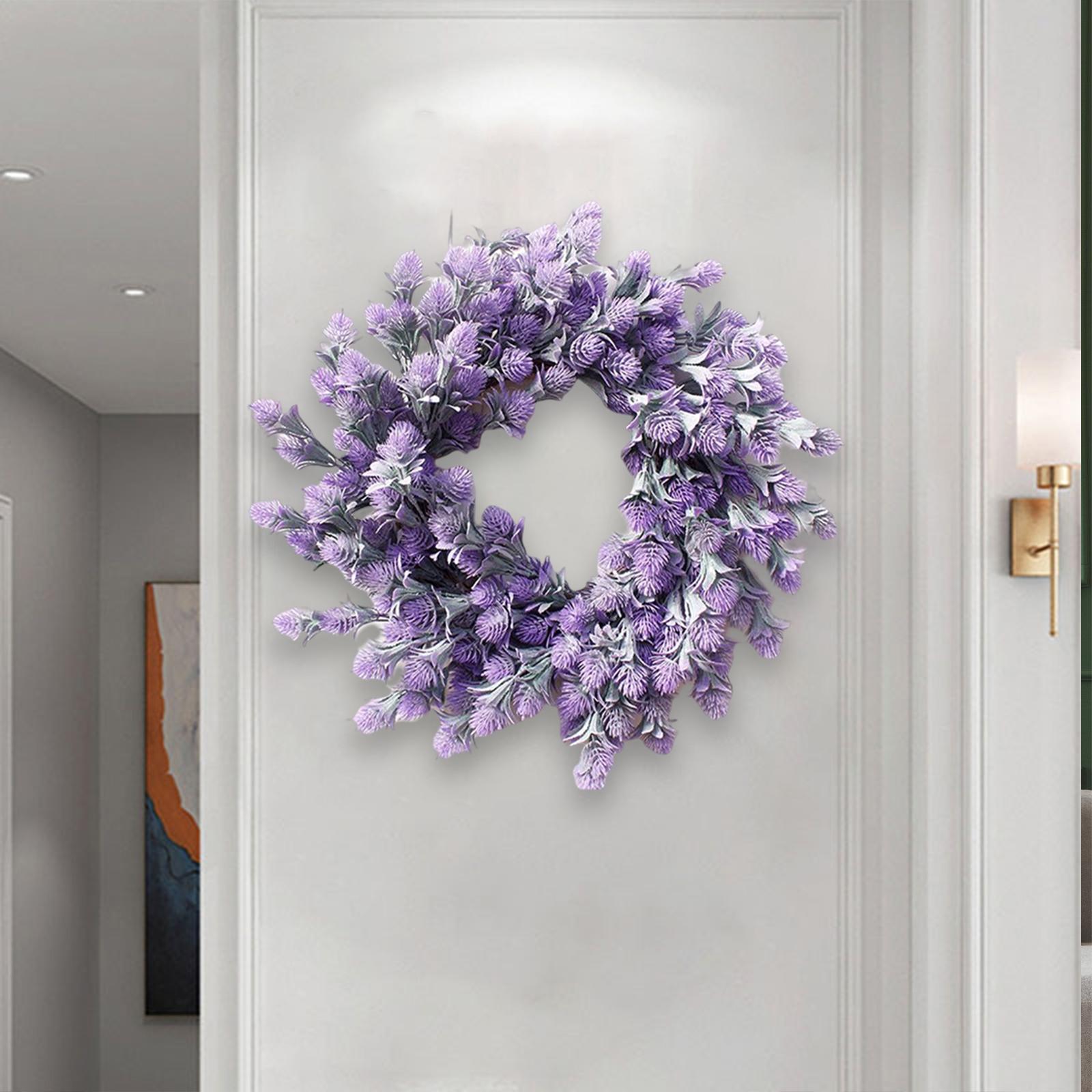 Lavender Flower Wreath Wall Hanging Rattan Garland for Yard Garden Purple