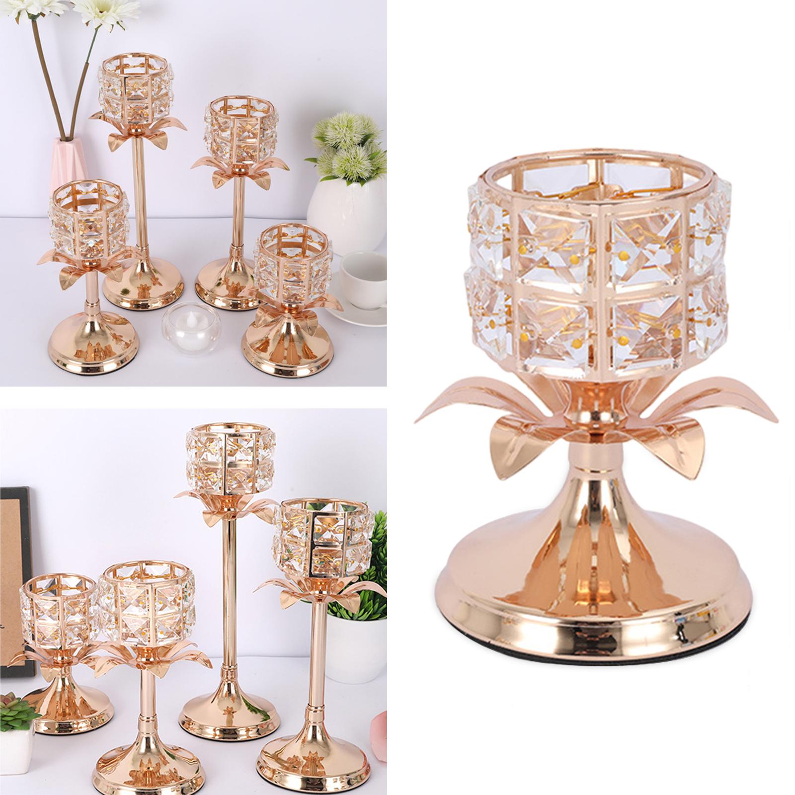 Crystal Hollow Candle Holder Candlestick Party Ornaments Tea Light 7x14cm