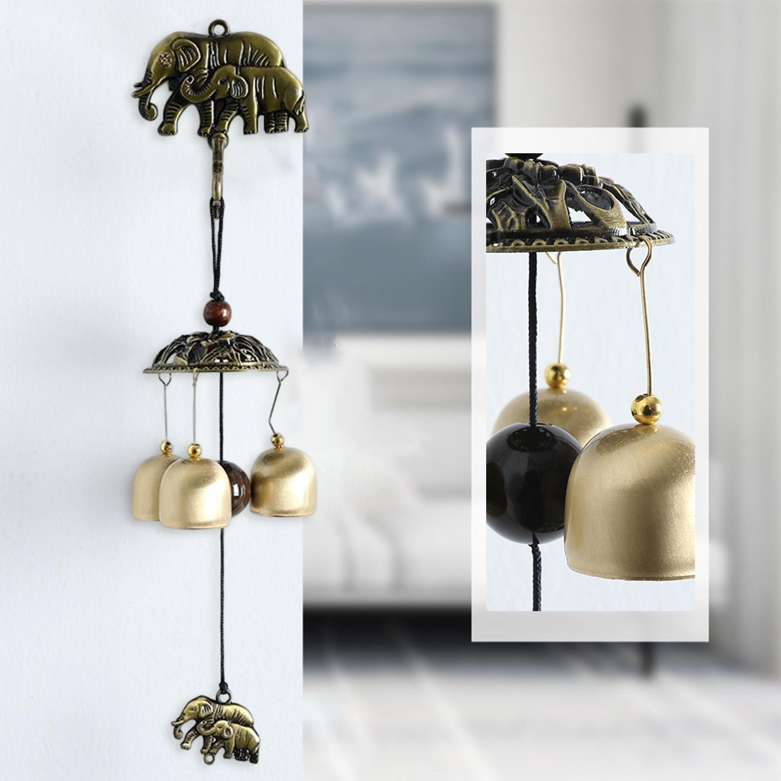 Retro Wind Chimes Wall Hanging Manual Door Bell for Room Garden Decoration DoubleElephant Style