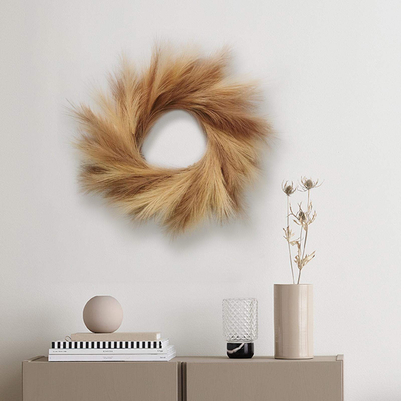 Pampas Grass Wreath Dried Artificial Faux Flower Plume Reed Brown