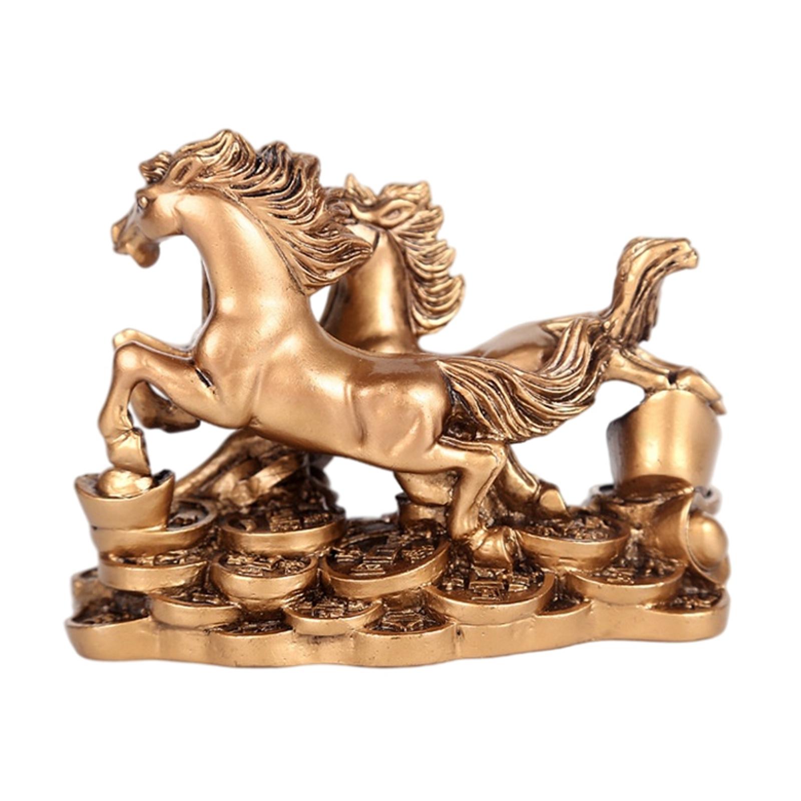 Vintage Style Running Two Horses Statues Collectible for Bookcase Decoration