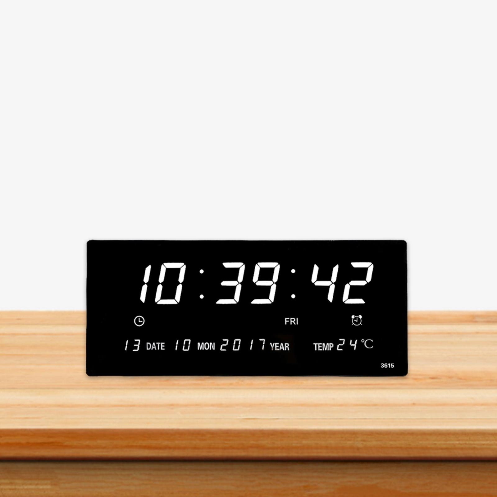Electric Wall Clock Decor Calendar Display for Bedroom Living Room White