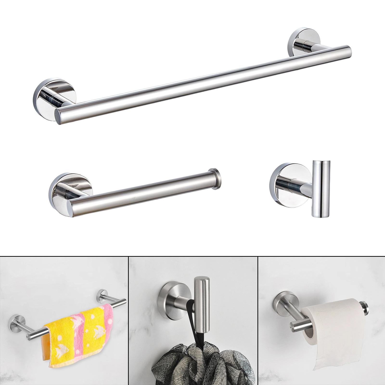 3 Pieces Bathroom Hardware Accessories Set Towel Hook 16" Towel Bar Silver
