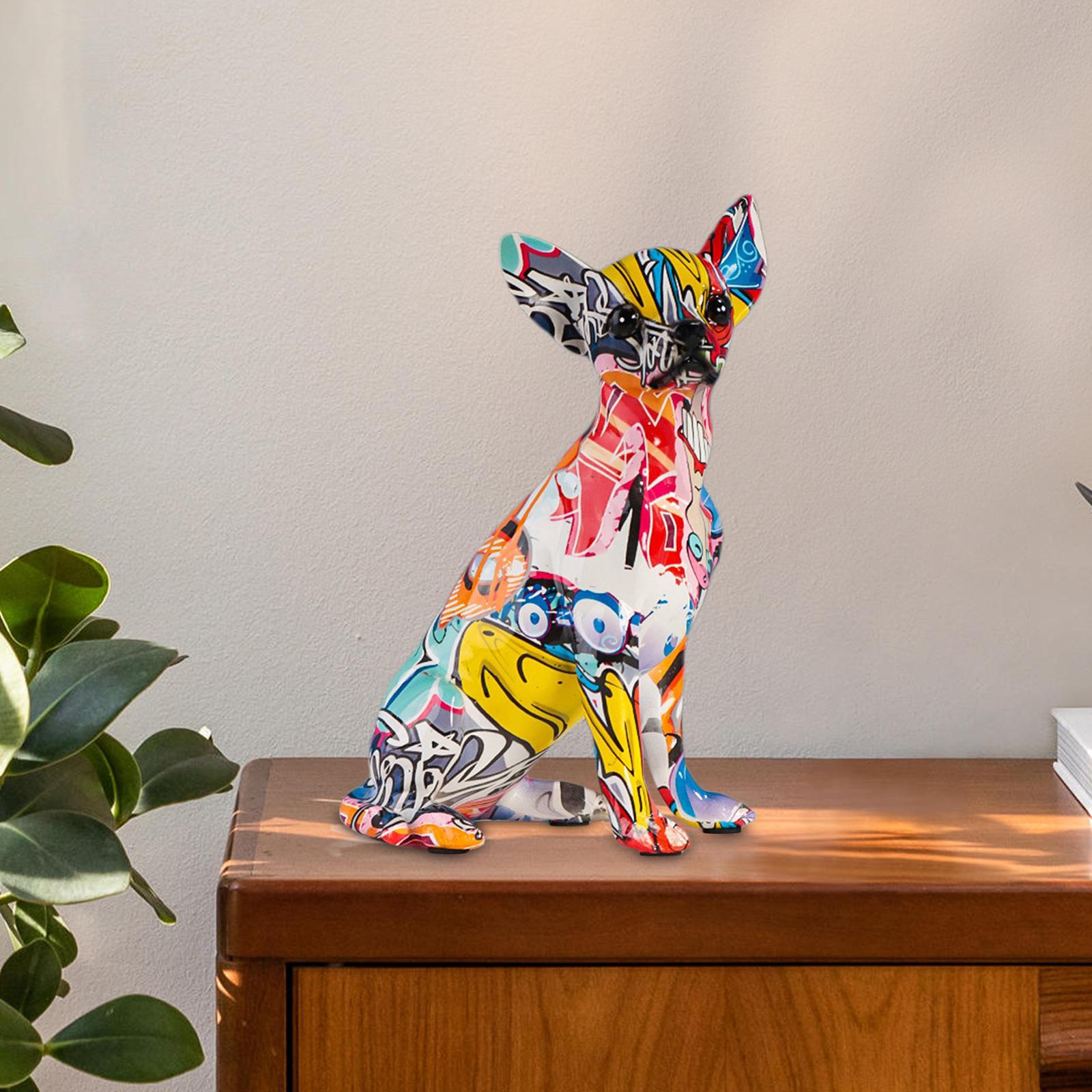 Resin Dog Figurine Colorful Decorative Sculpture for Bedroom Cafe Ornaments