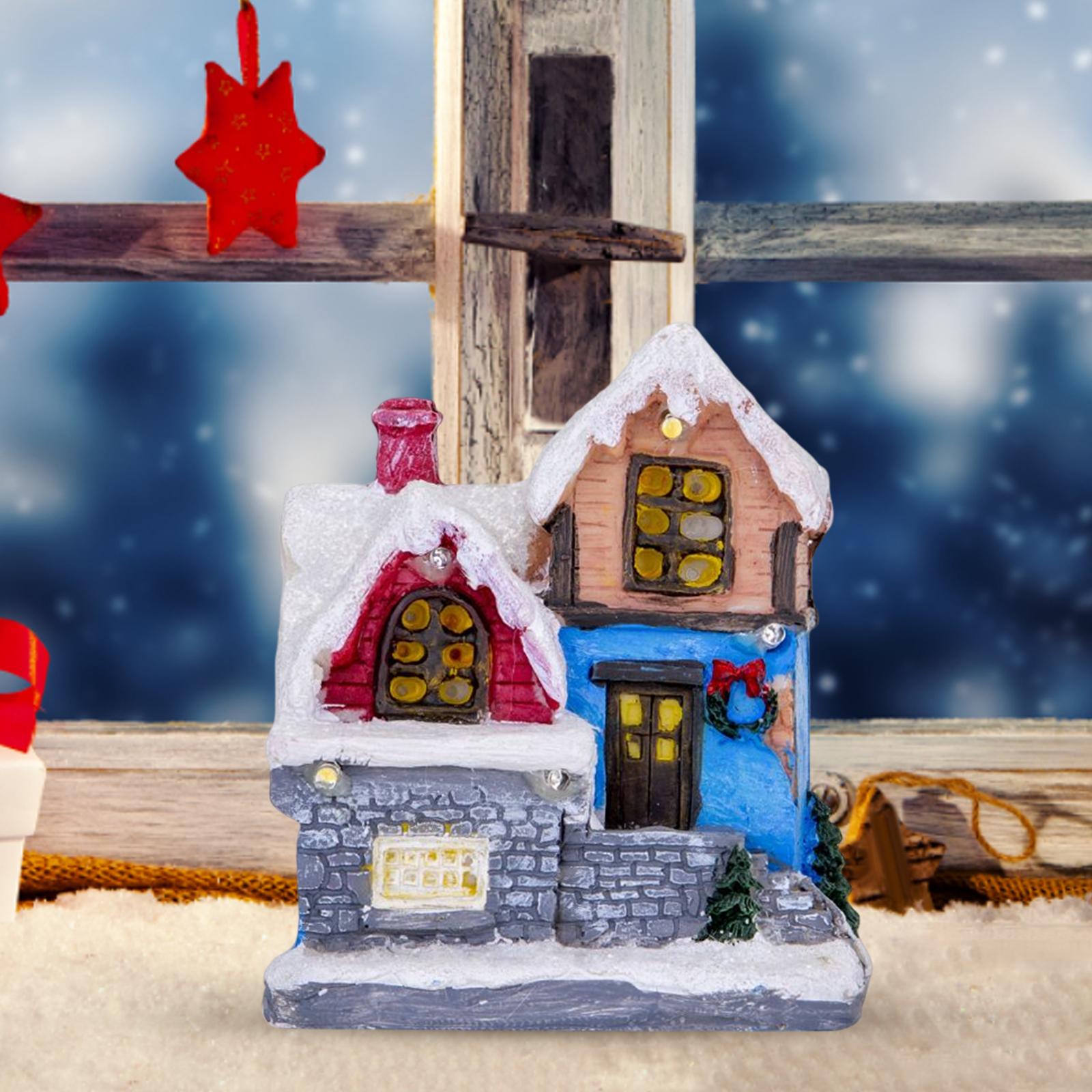 Xmas Village House Ornaments Resin Decoration Collectible Buildings StyleD