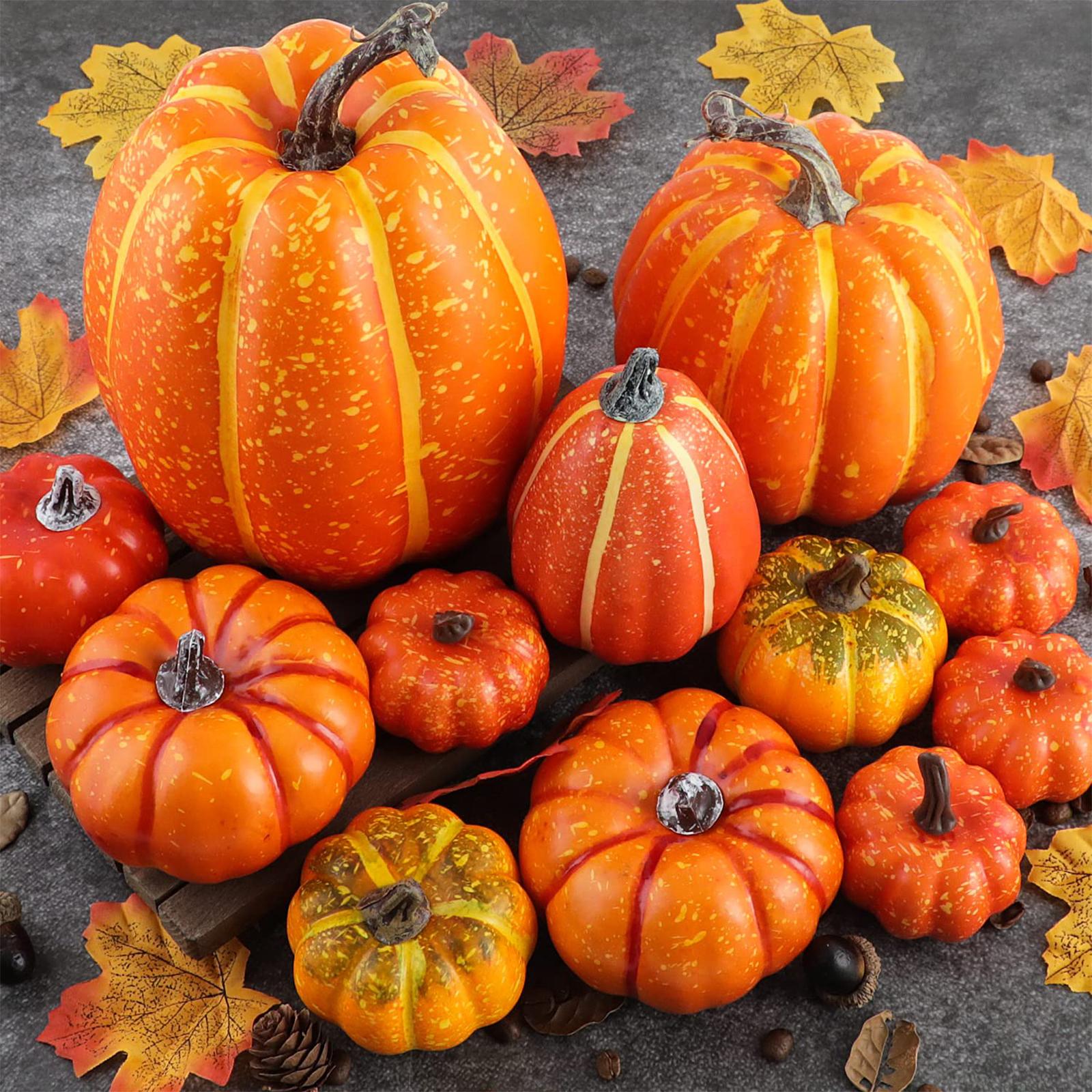 12x Vivid Artificial Pumpkins Fall Party Autumn Harvest Props Thanksgiving Yellow 