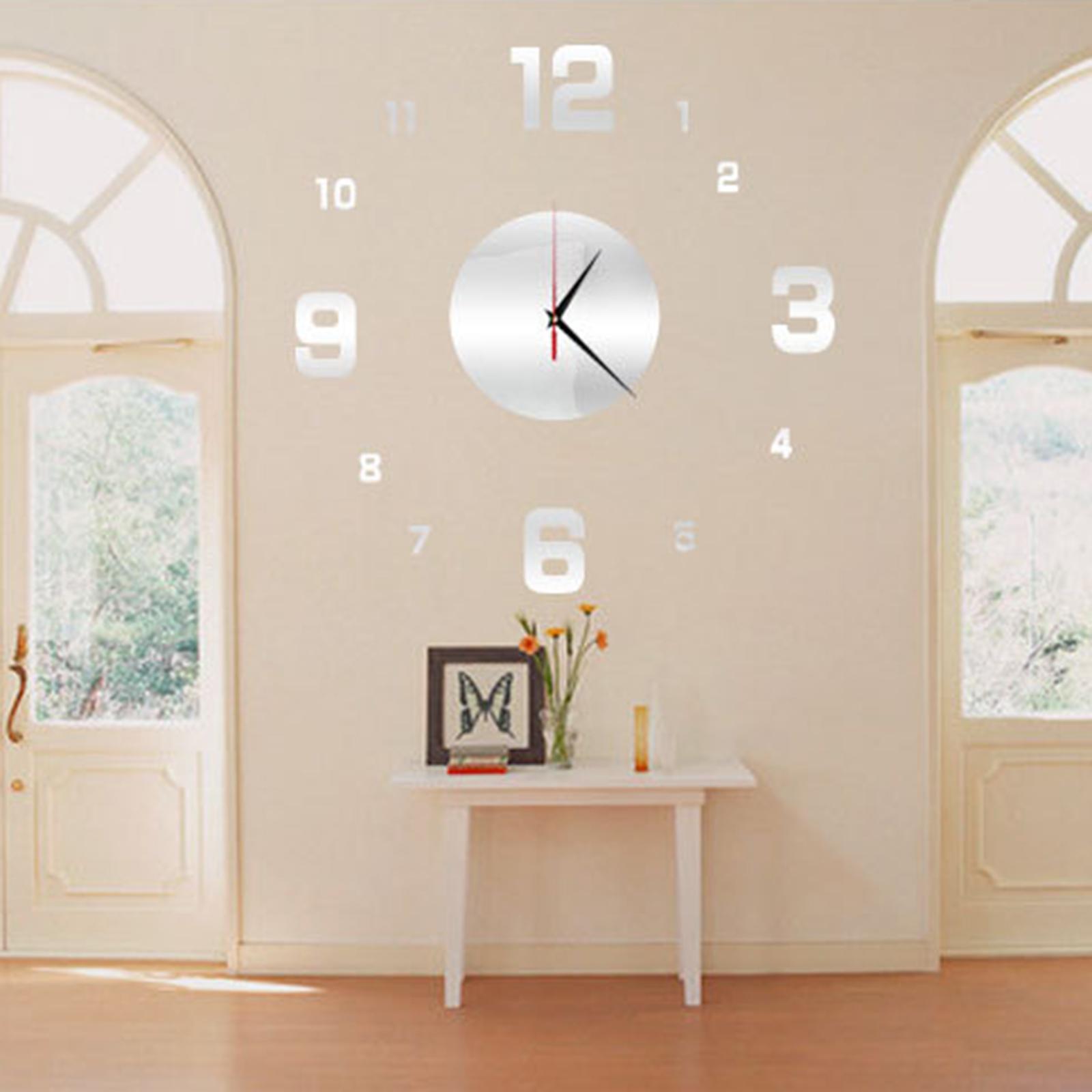 Mirror Wall Clock Silent Non Ticking Frameless for Kitchen Classroom Bedroom Argent