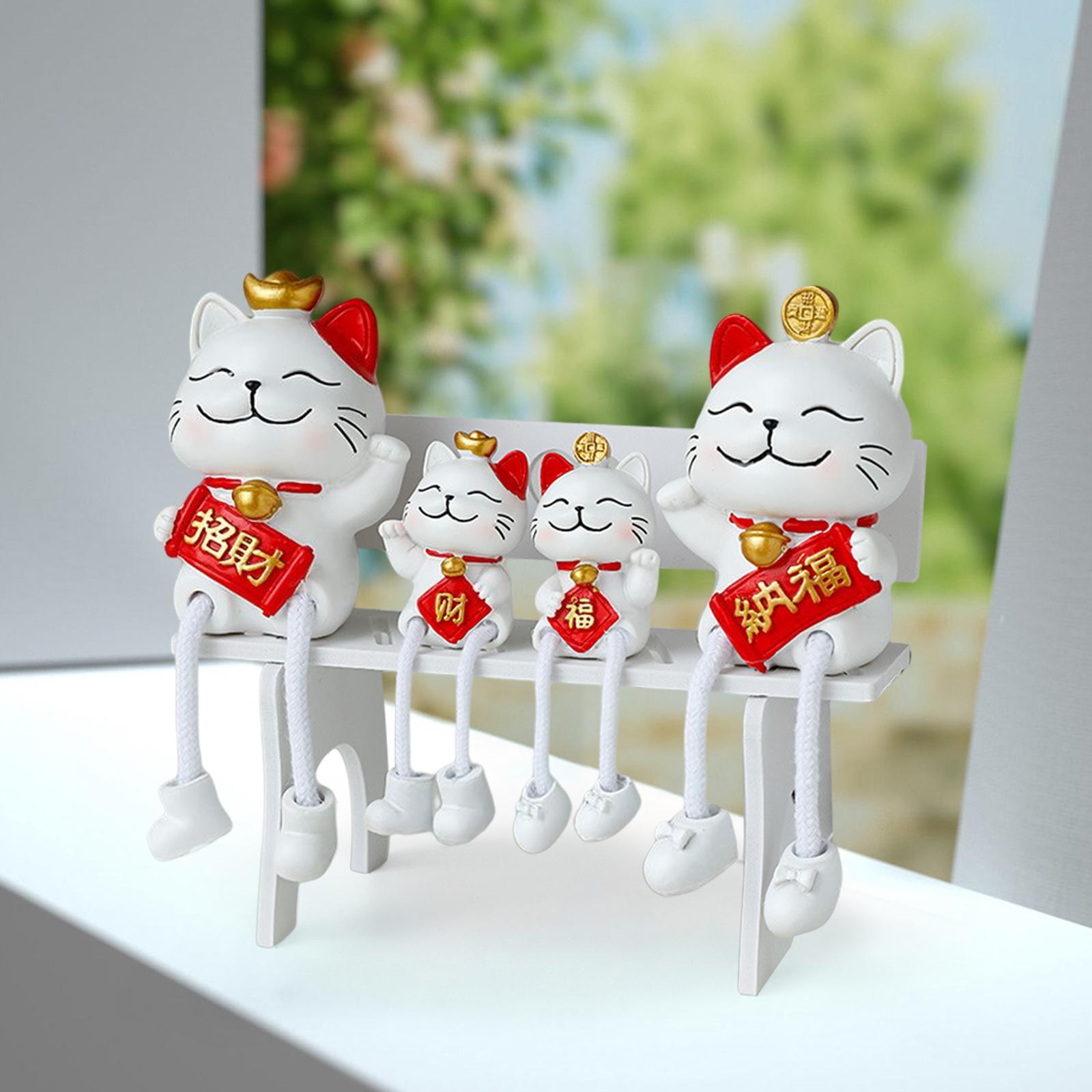 Lucky Cats Figurine Animal Statue Resin Sculpture for Living Room Decoration StyleC