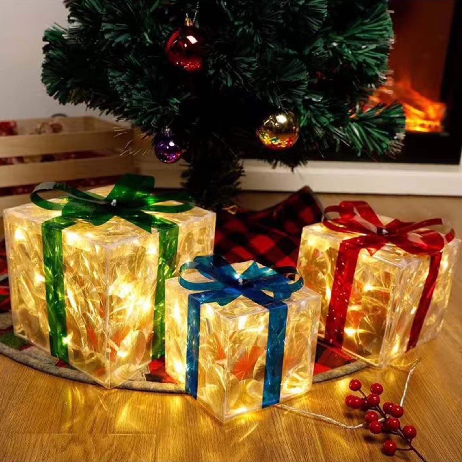 Lighted Gift Boxes Christmas Bow for Birthday Anniversaries Thanksgiving Three color Set 2