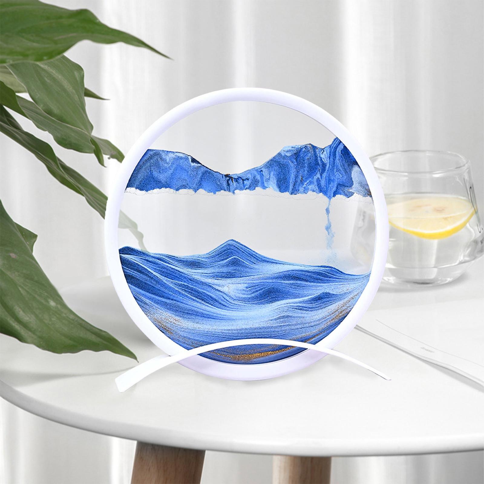 Artistic Moving Sand Picture Dynamic Display 3D Hourglass Creative Landscape Blue