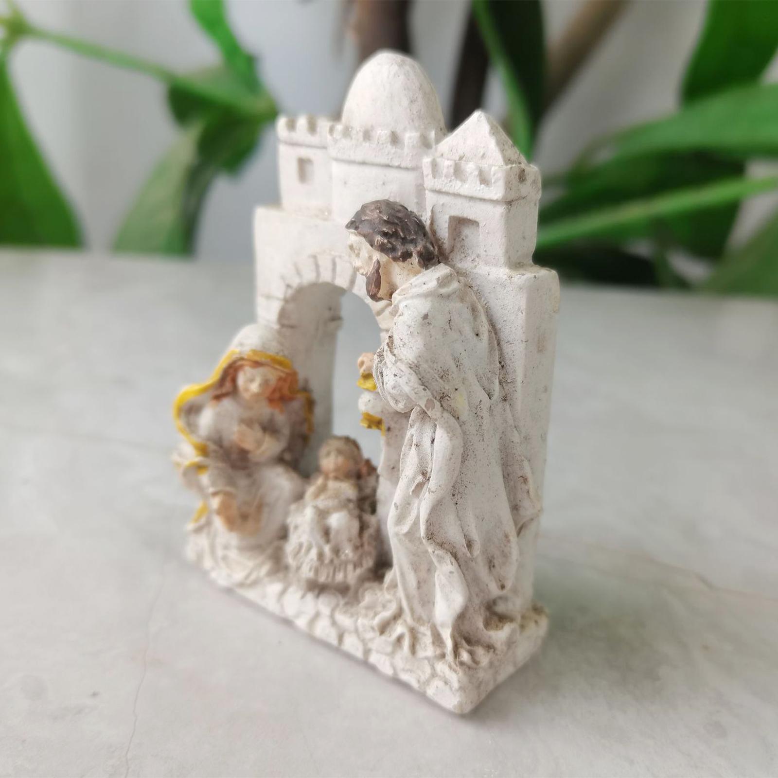 Holy Family Statue Tabletop Display Nativity Scene Figurine for Home Bedroom