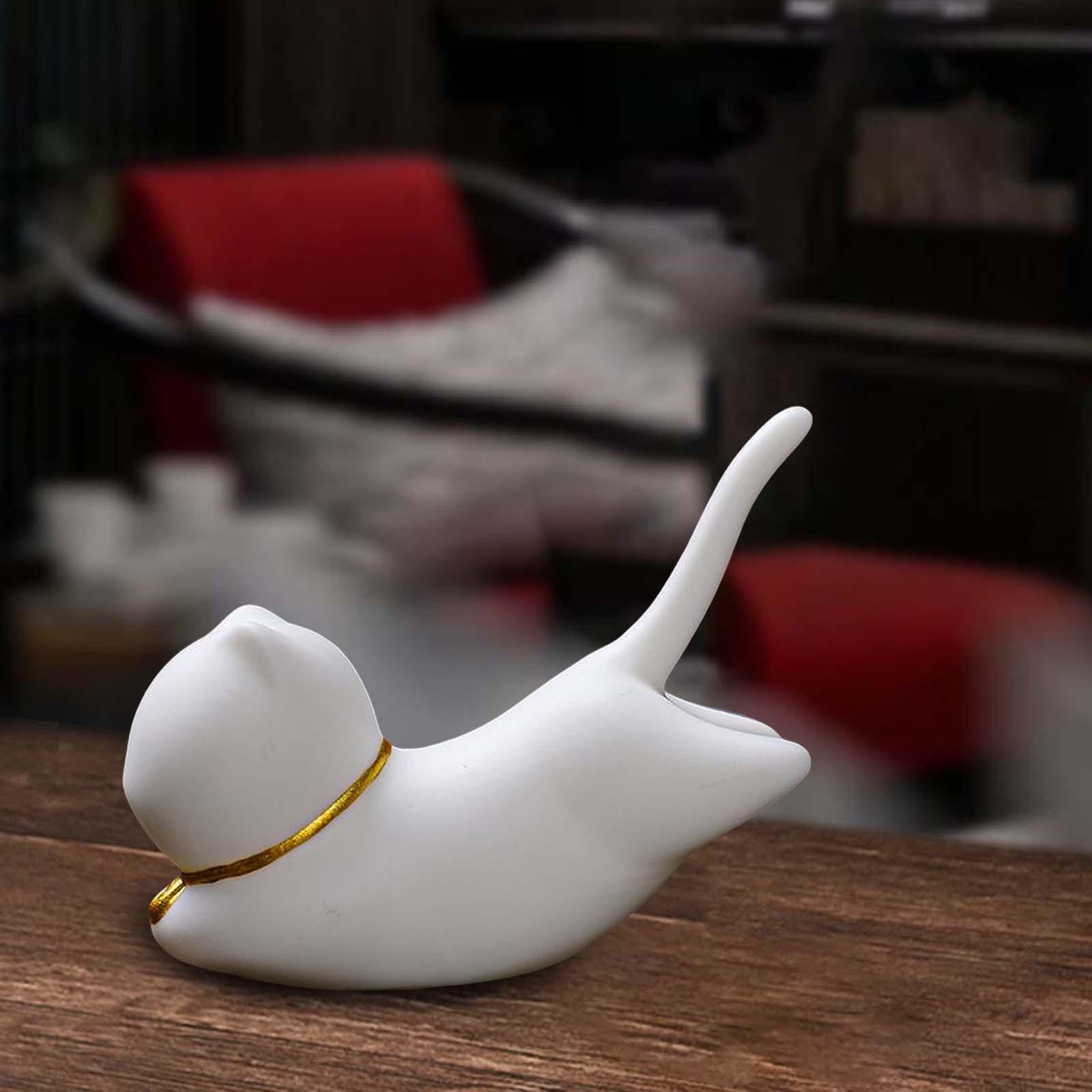 Stick Incense Burner Modern Ceramic Ornament for Desktop Cabinet Office White Cat