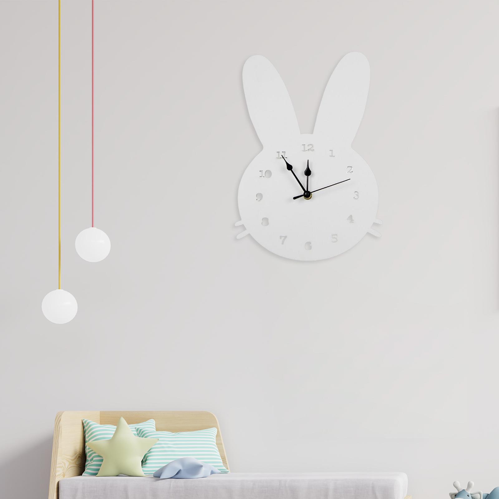 Unfinished Rabbit Wall Clock Bathroom Bedroom Kitchen Hanging Wooden Clocks White