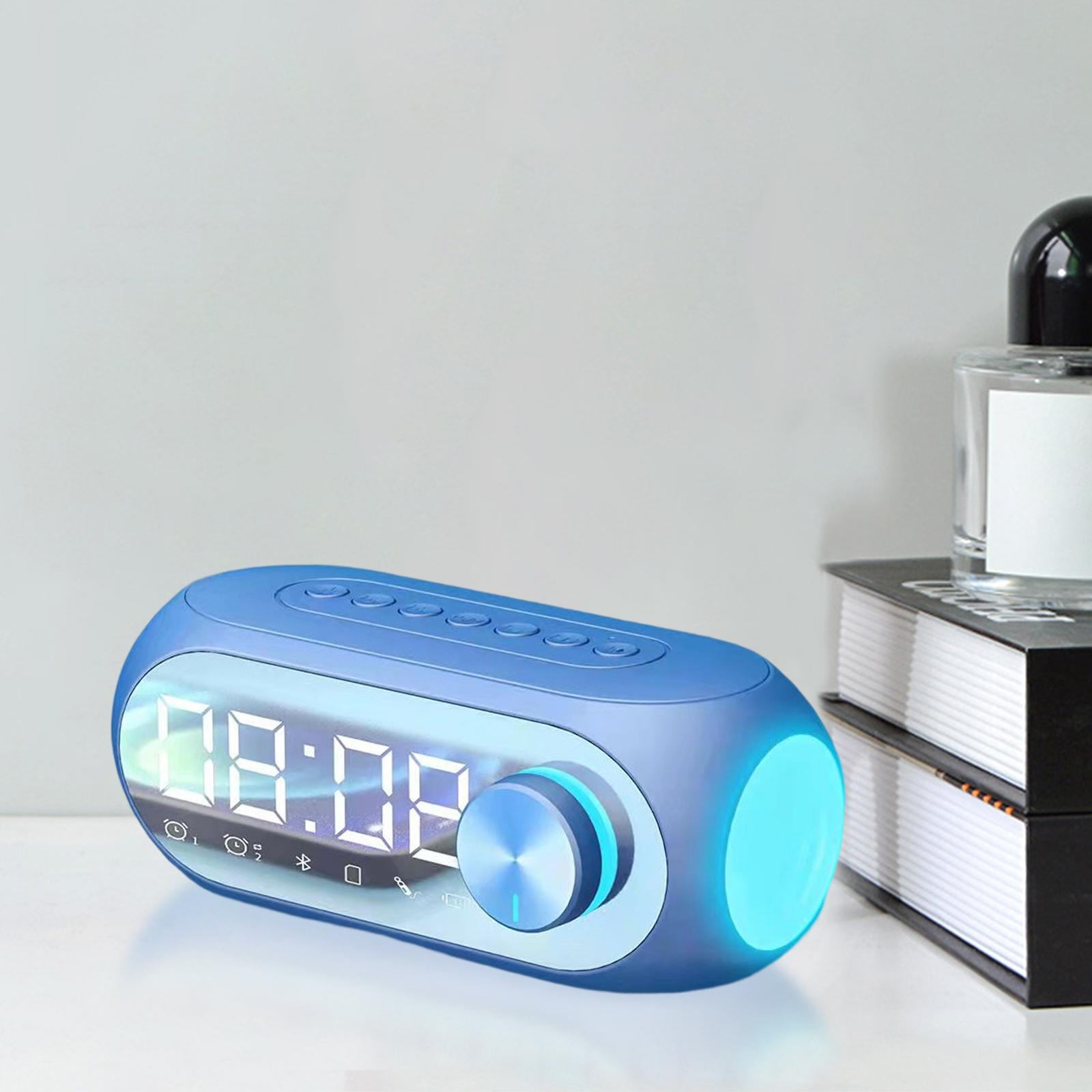 Digital Alarm Clock Wireless Speaker Music Player for Desktop Bedroom Adults Blue