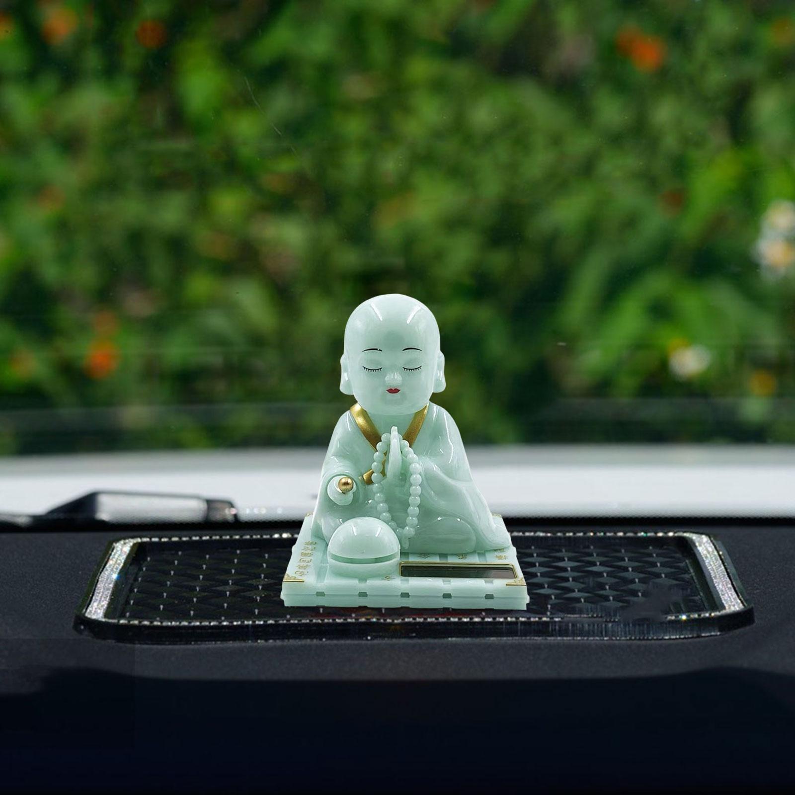 Little Monk Figurine Solar Powered Car Toy Bobble Head Toy Car Ornament S Green