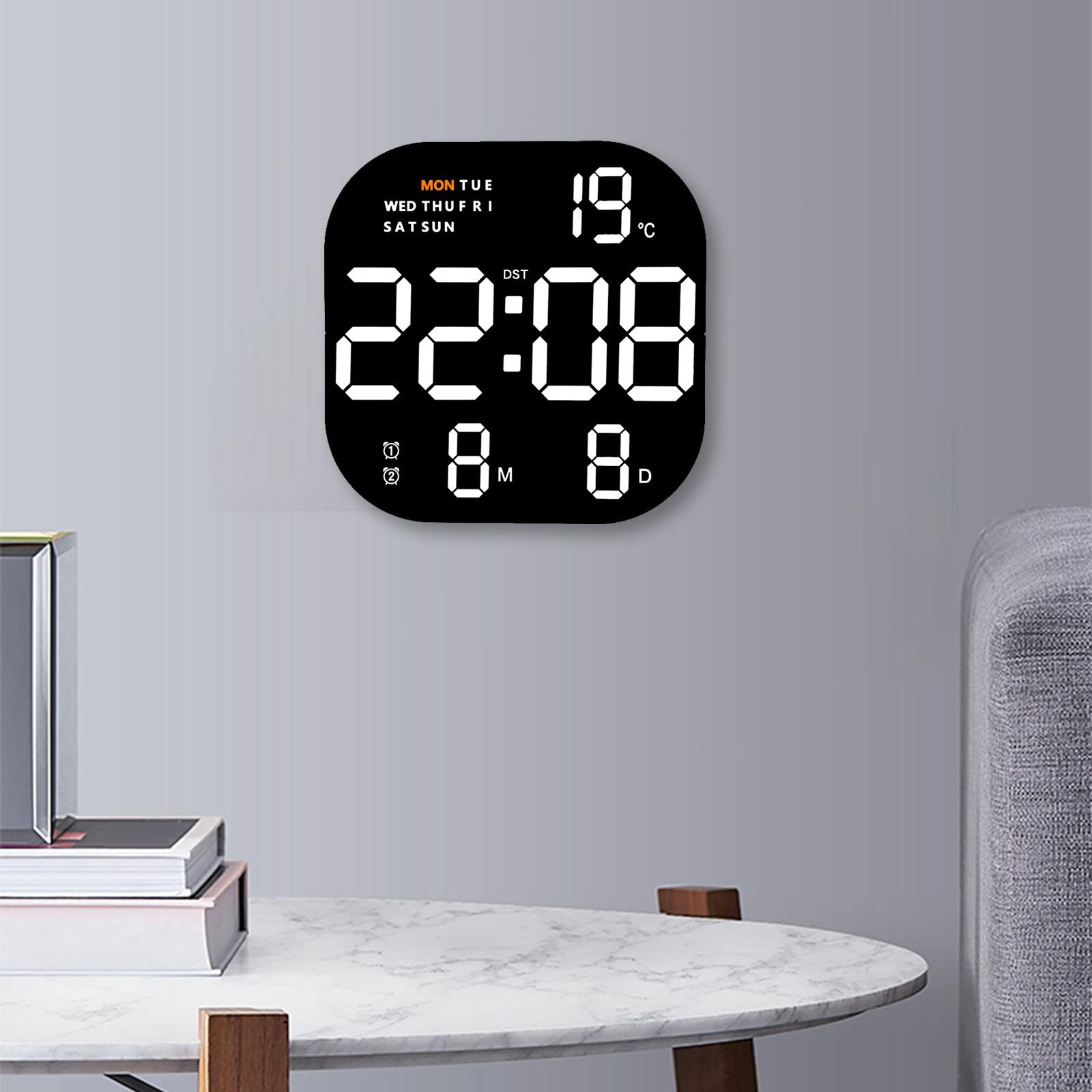 LED Desktop Alarm Clock Adjustable Brightness Digital Wall Clock for School White Display