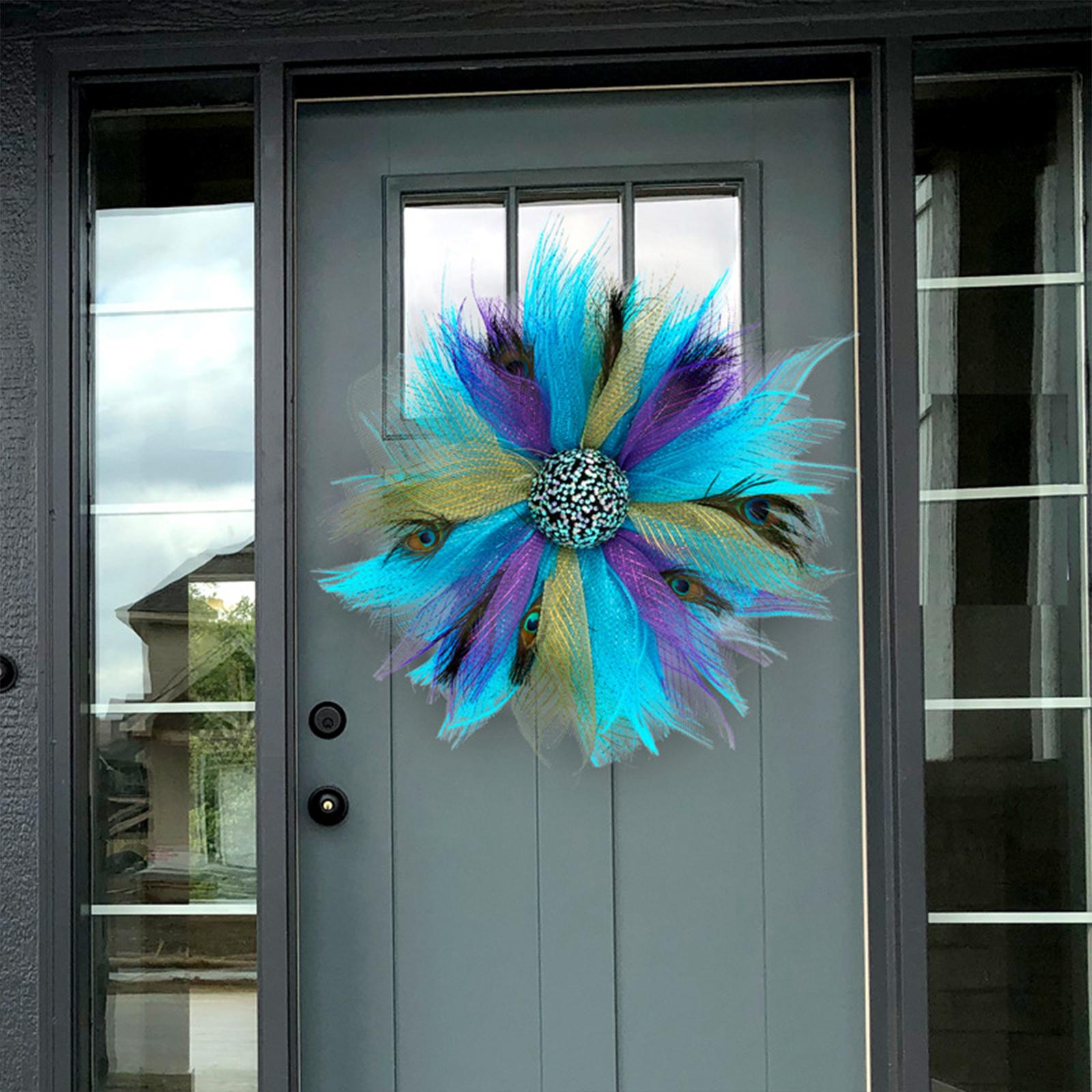 Peacock Feather Wreath Round Hanging Spring Wreath for Home Holiday Ornament