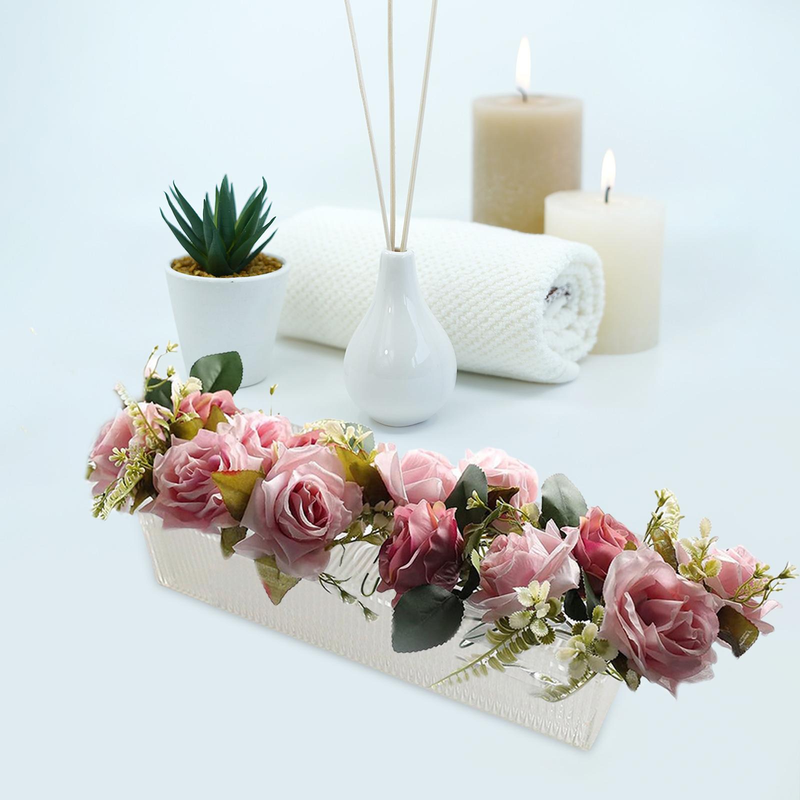 Acrylic Flower Vase Centerpiece Shelf Long Decorations with Vertical Stripes 25x10x6.5cm
