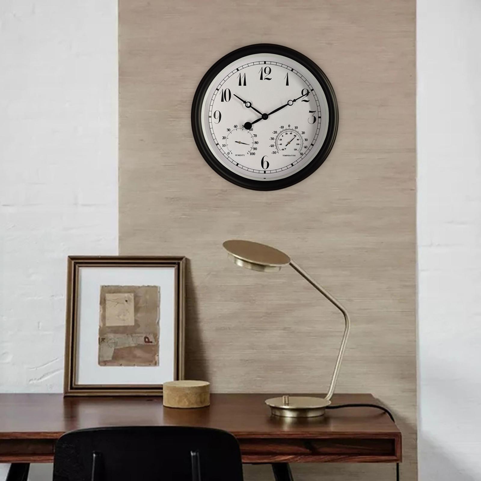 Outdoor Wall Clock Thermometer Hygrometer Waterproof Garage 38cm Round Clock