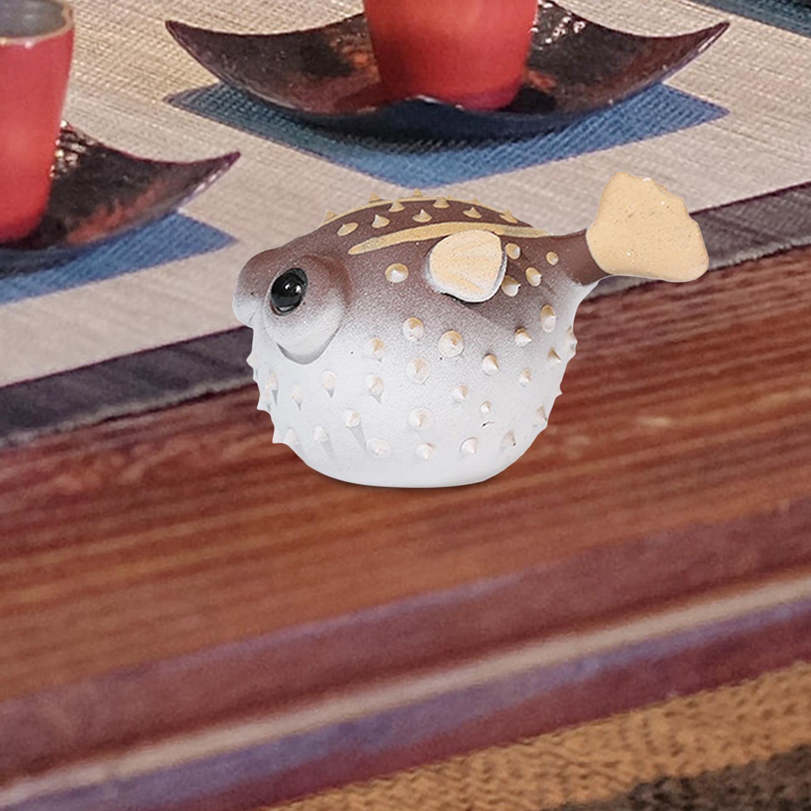 Tea Pet Ornament Craft Art Puffer Fish Statue for Tabletop Office Home Decor L