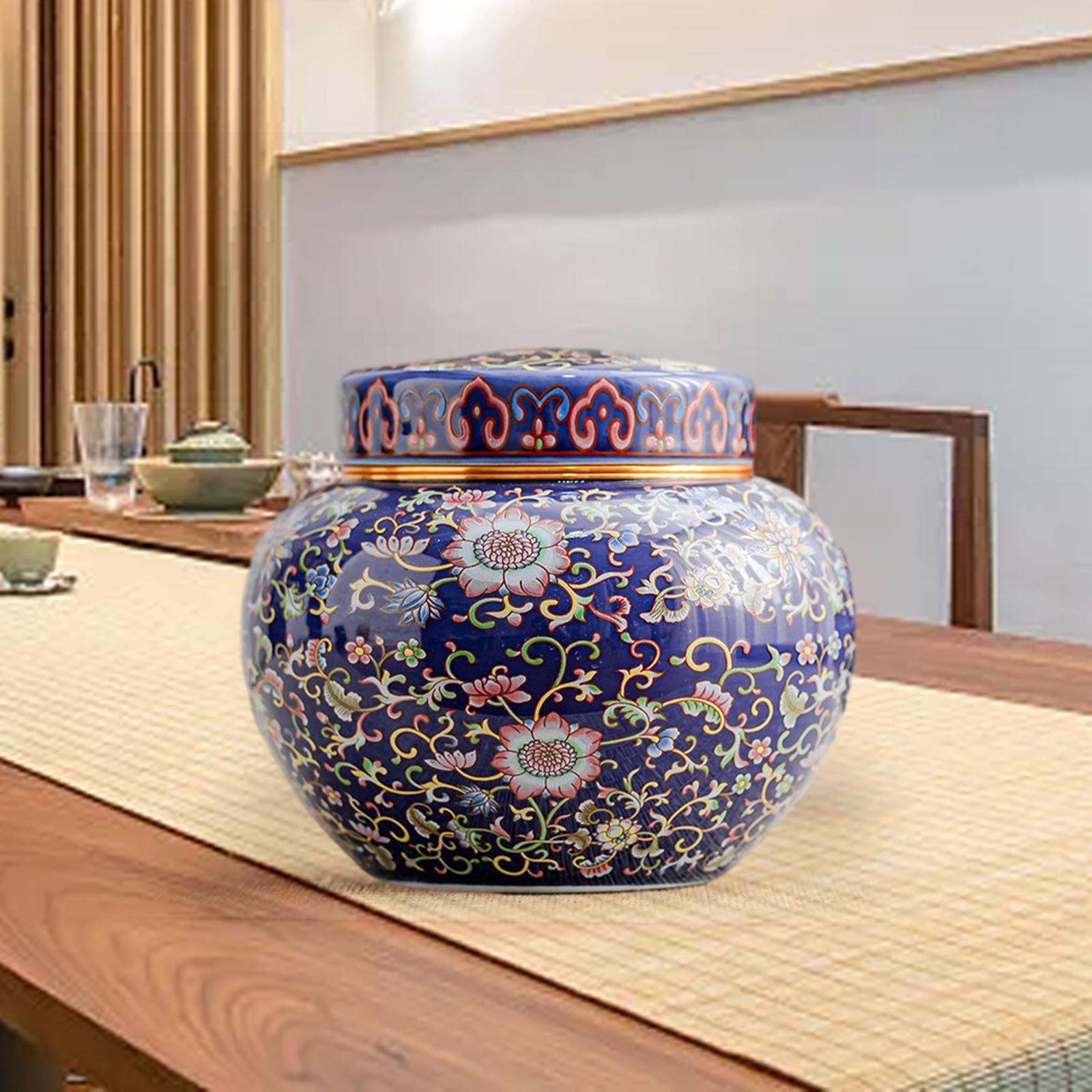Ceramic Ginger Jar with Lid Craft Flower Vase for Office Bedroom Dining Room