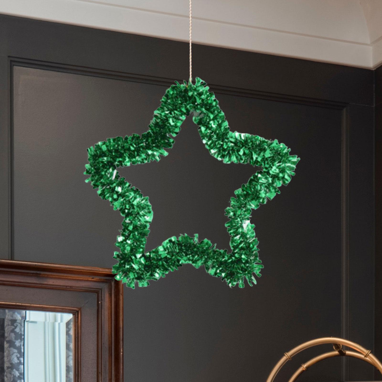 Tinsel Garland Christmas Pendant Pentagram Wreath for Front Door Garden Xmas Green