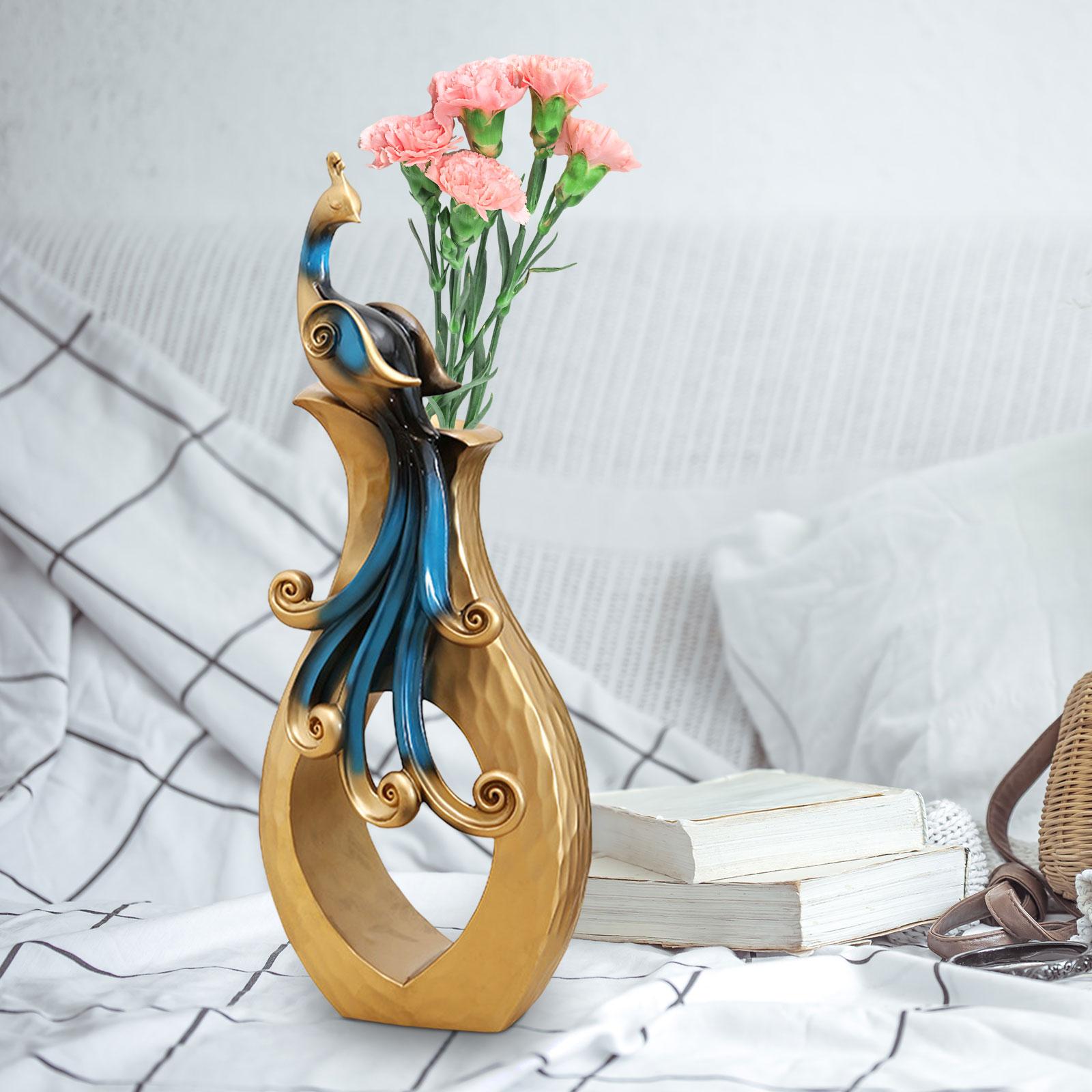 Resin Peacock Vase Modern Flowers Container for Fireplace Anniversary Office Gold