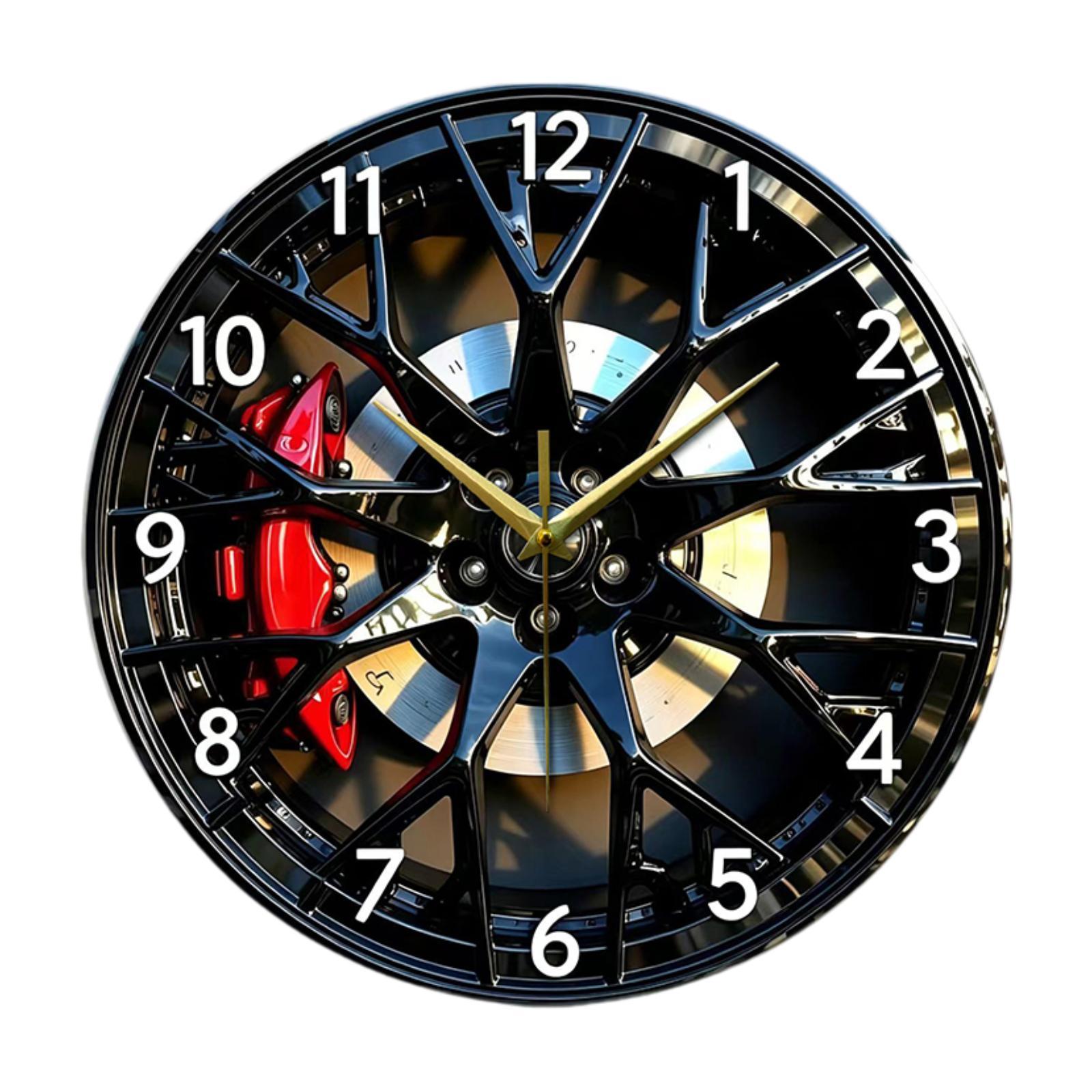 Car Wheel Wall Clock Silent Tire Rim Decor for Farmhouse