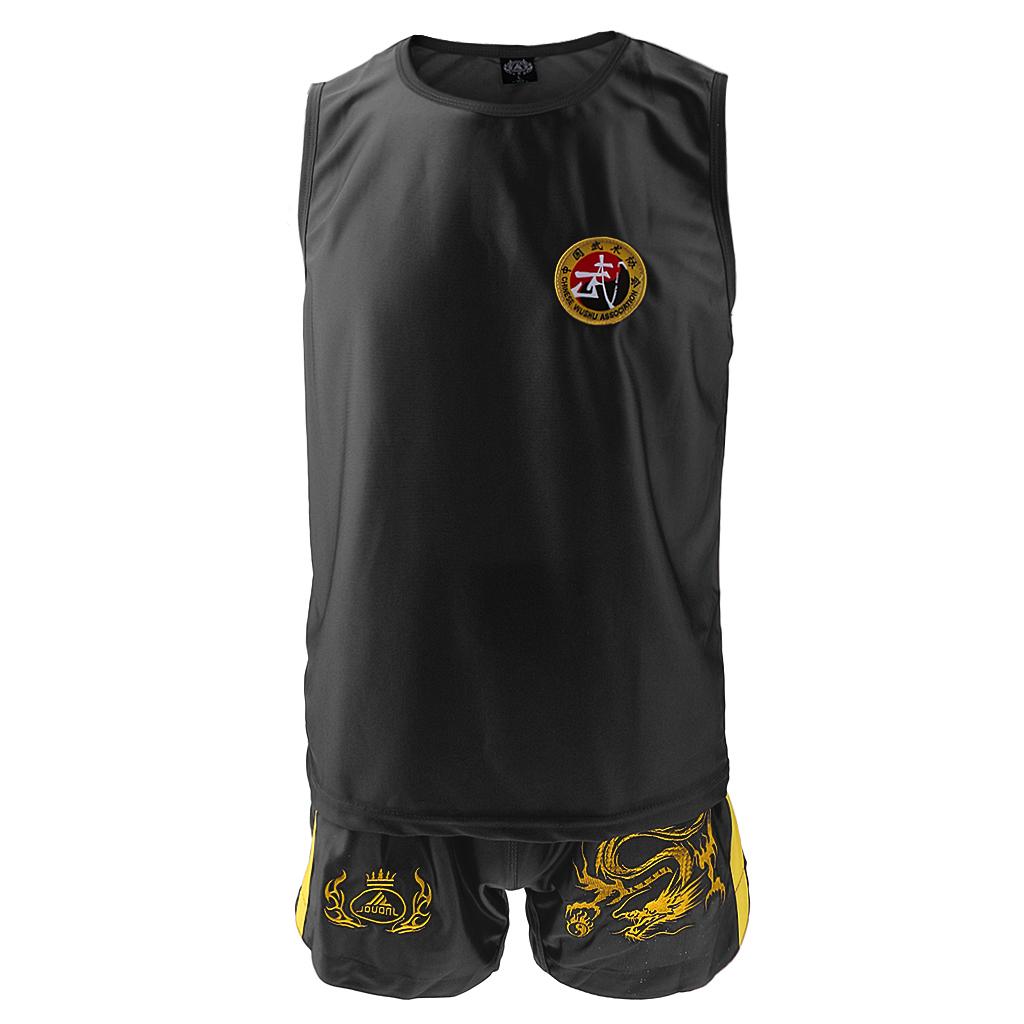 Boxing Martial Arts MMA Clothes Dragon Embroidered Uniform Shorts Black XXL