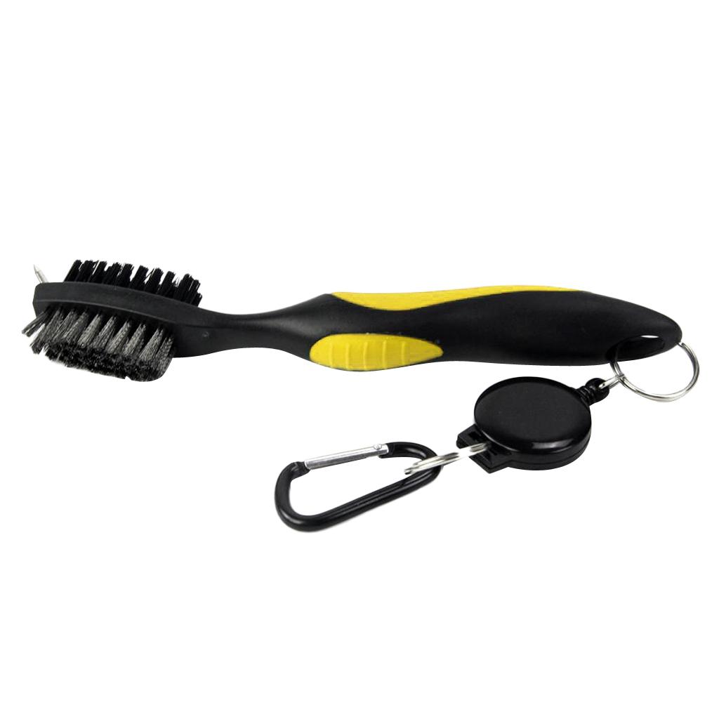 Dual Bristles Golf Club Brush Cleaner Ball Cleaning Clip Groove Tool Yellow