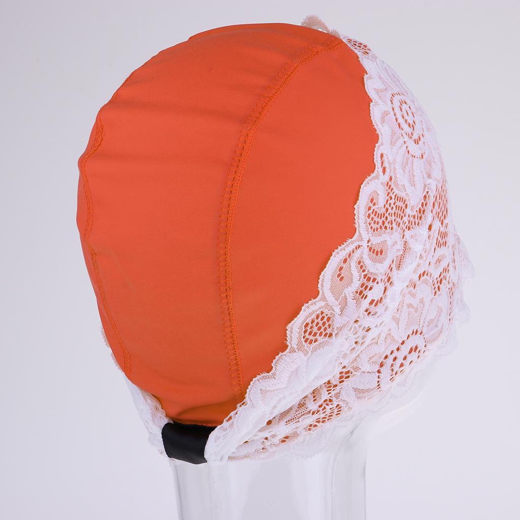 PU Waterproof Lace Cap Professional Swimming Cap Bath Hat Orange