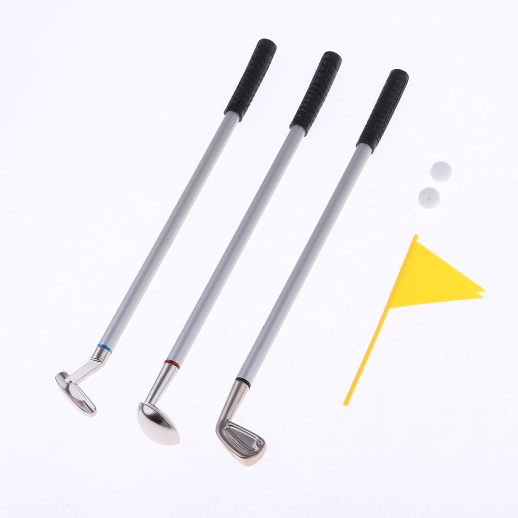 Golf Pen Set Mini Desktop Golf Game Putting Green Flag Ballpoint Pens Yellow