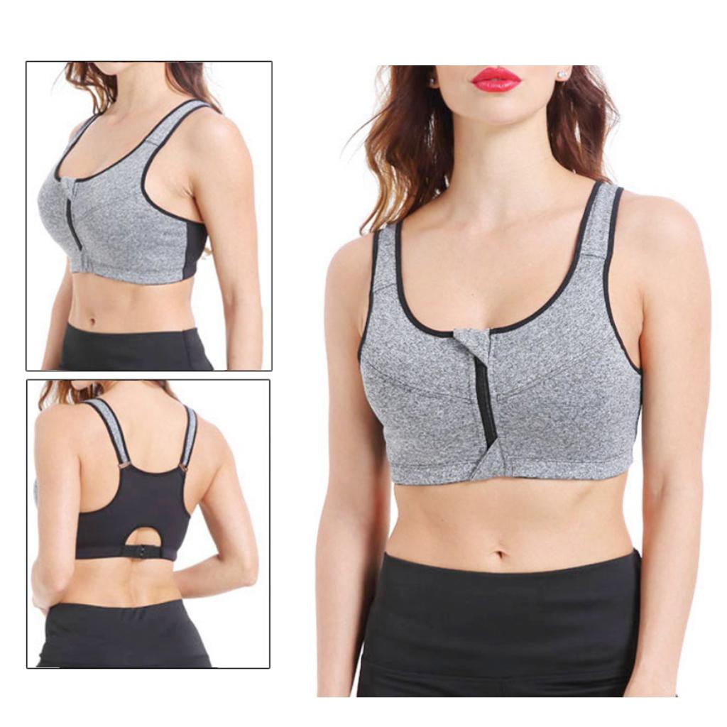 Women Sports Bra High Impact Support Workout Yoga Shock Absorber Gray L