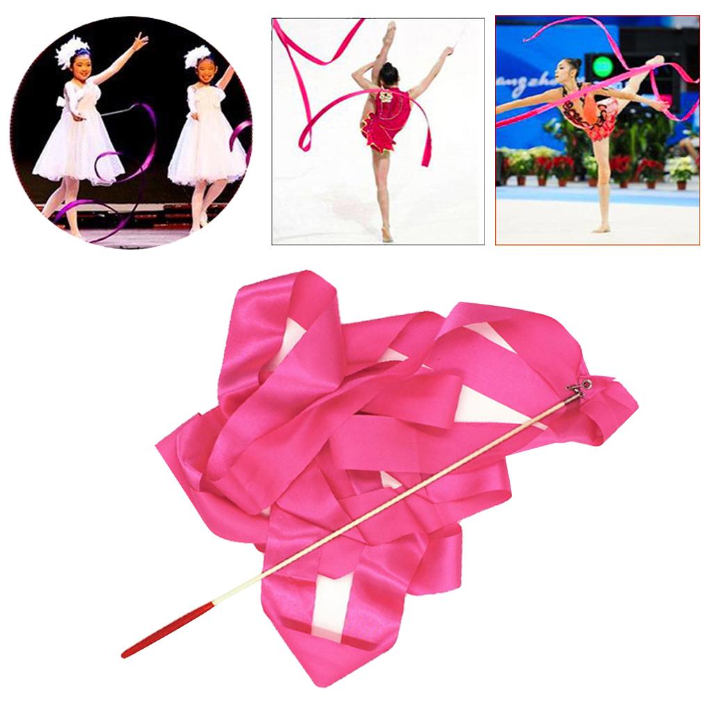 Dance Ribbon Gym Rhythmic Art Gymnastic Streamer Twirling Rod Rose Red