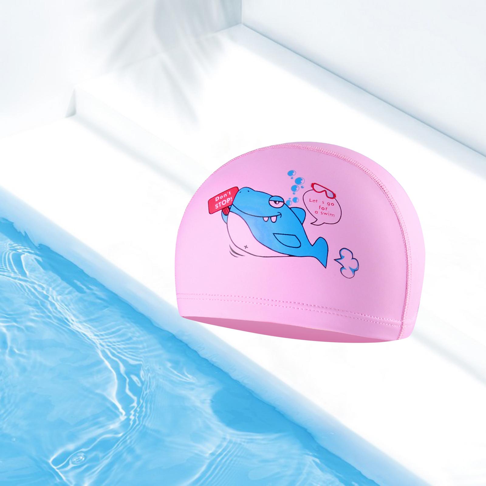Swim Cap Kids Bathing Swimming Hat Girl Boy Animal Print Cap Pink Shark