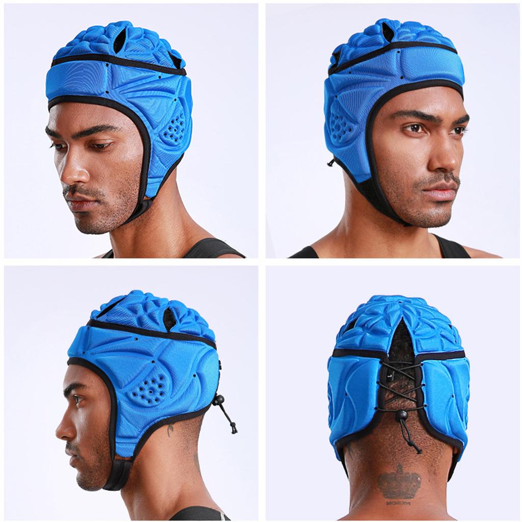 EVA Sponge Rugby Helmet Headguard Adjustable for Hockey Paintball Soccer blue