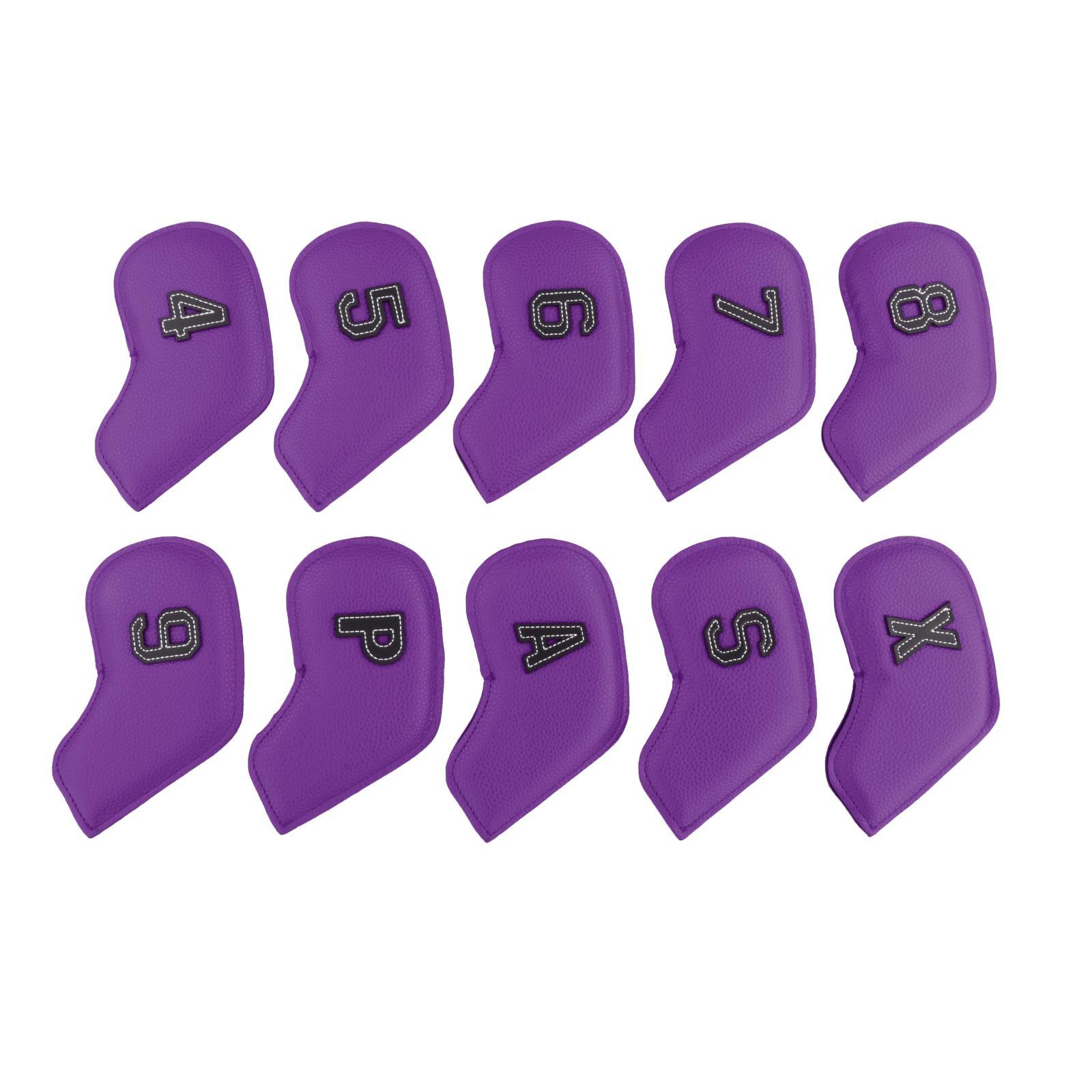 10Pcs Golf Iron Headcover, 4,5,6,7,8,9,A,S,P,X Fits All Brands Purple