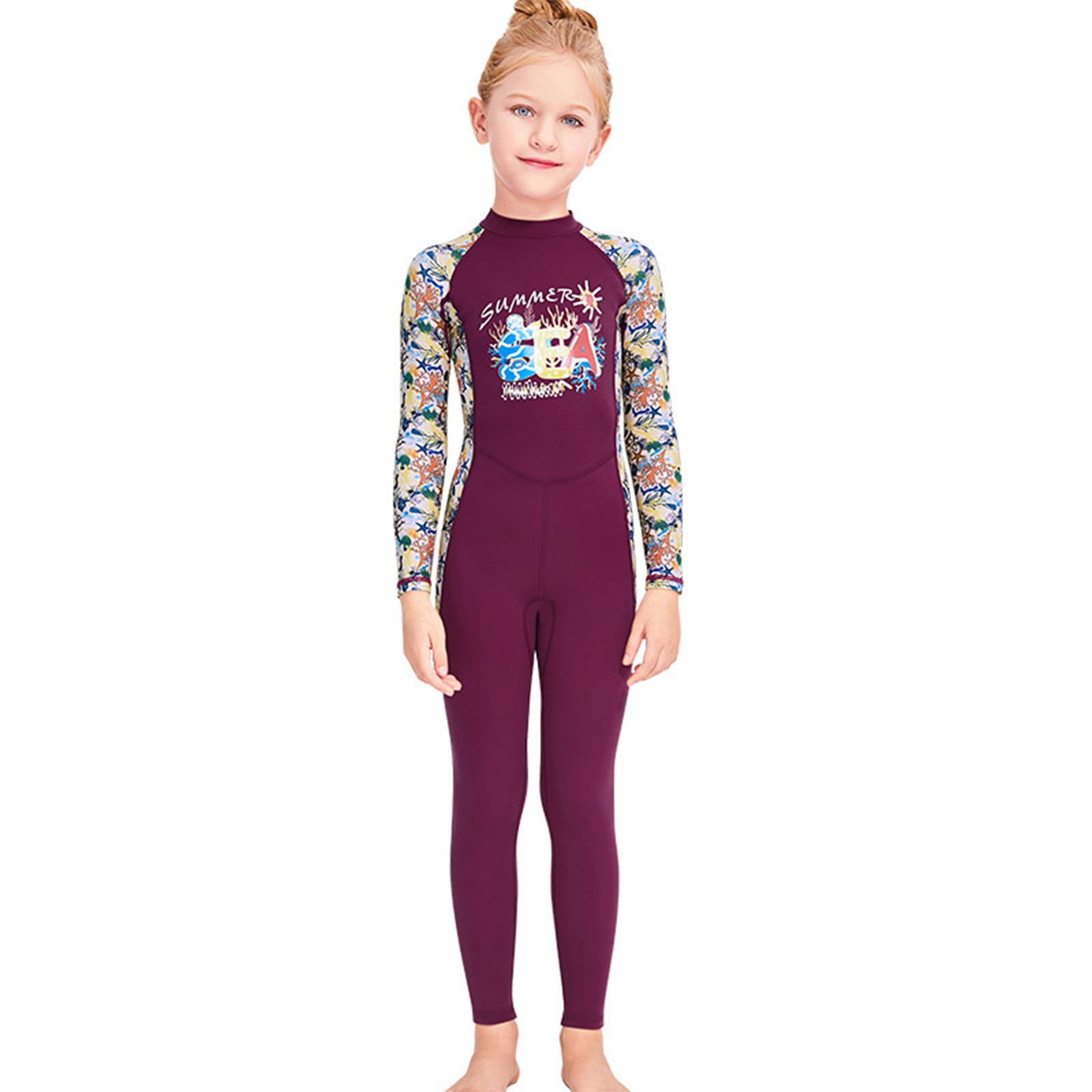 Kids Wetsuits UV Protection Full Body One Piece Summer Swimwear Purple S