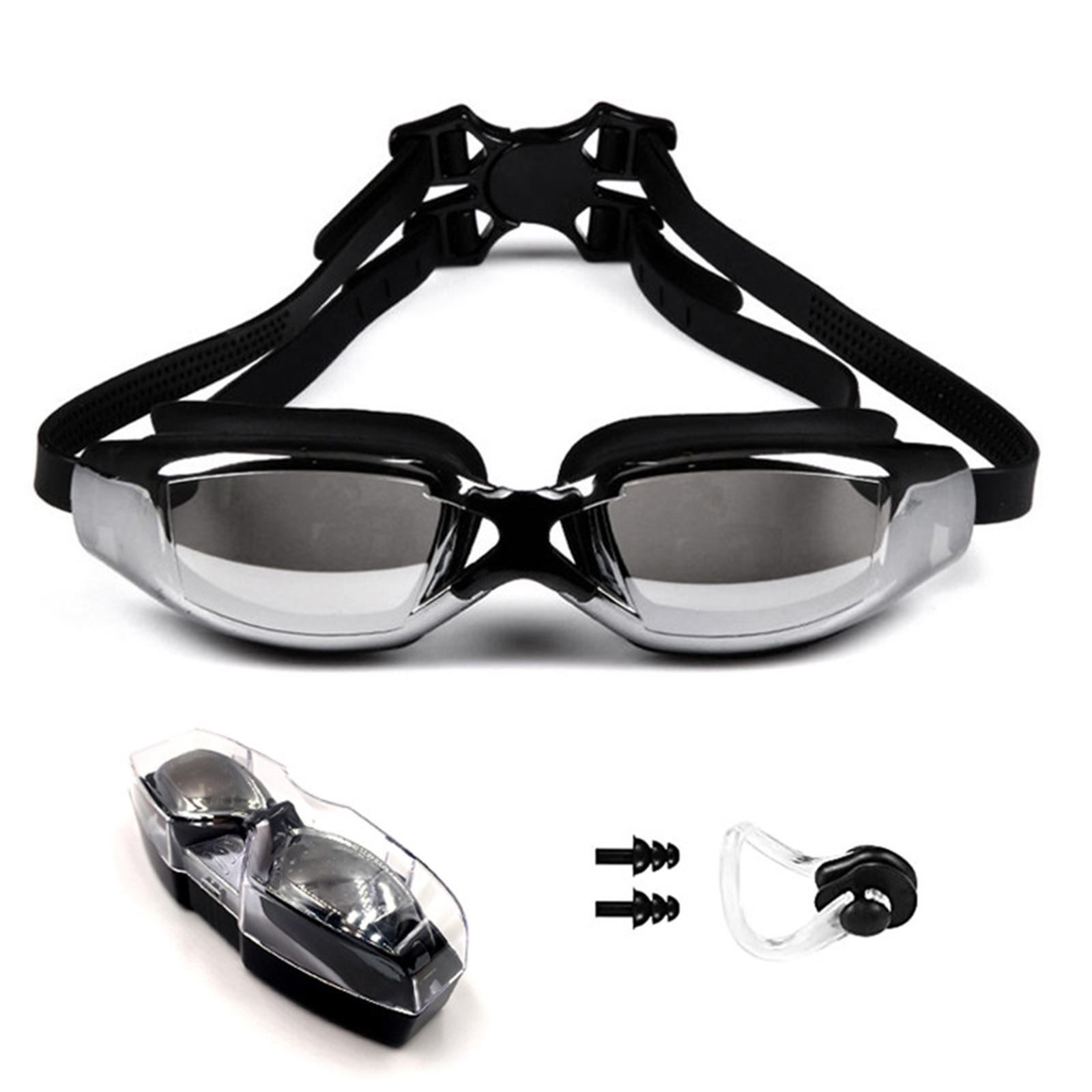 Unisex Swimming Goggles Anti Fog Case Comfortable Adjustable  Black 