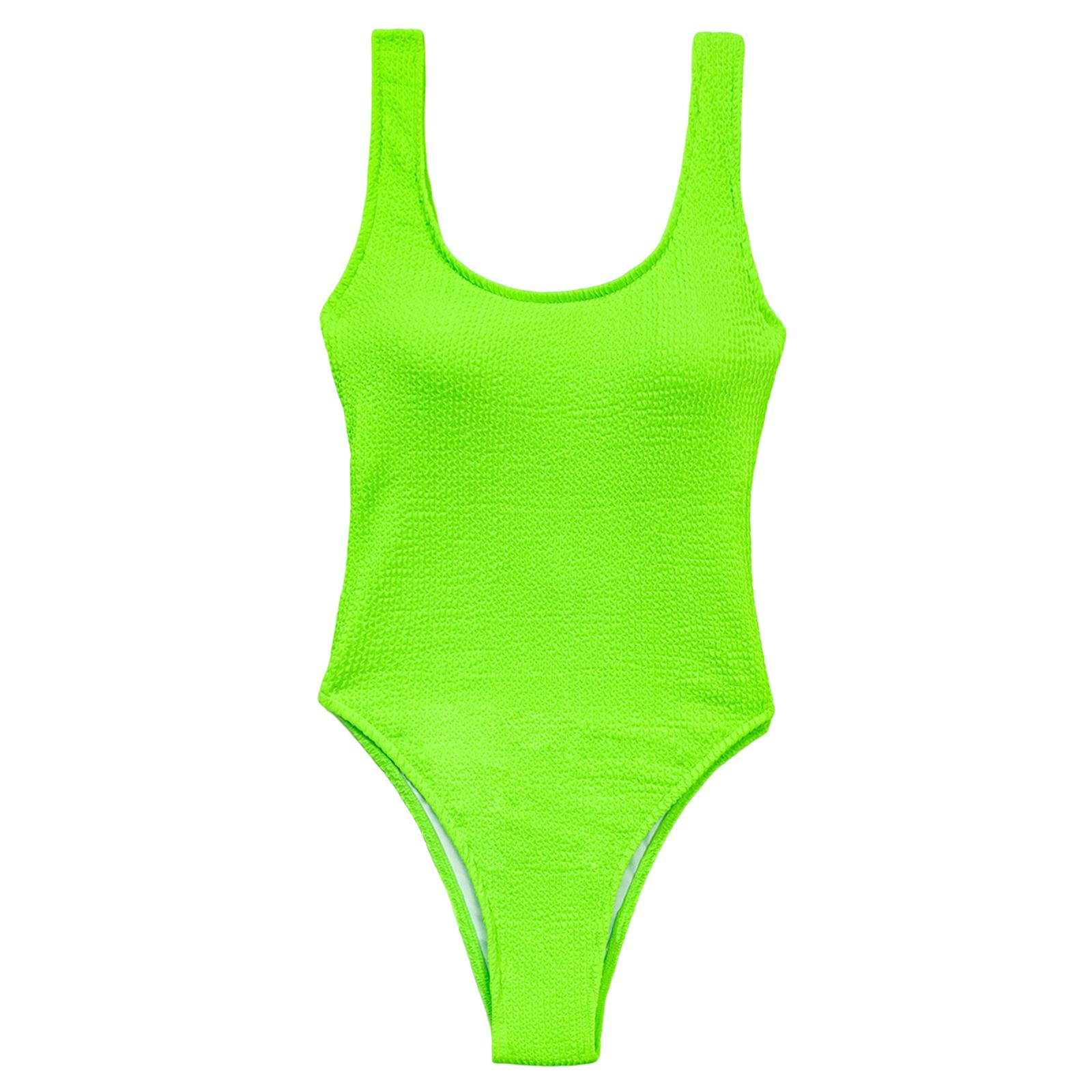 Swimsuit with Chest Pads Beachwear Thong Bathing suits Women M Fluorescent Greenish