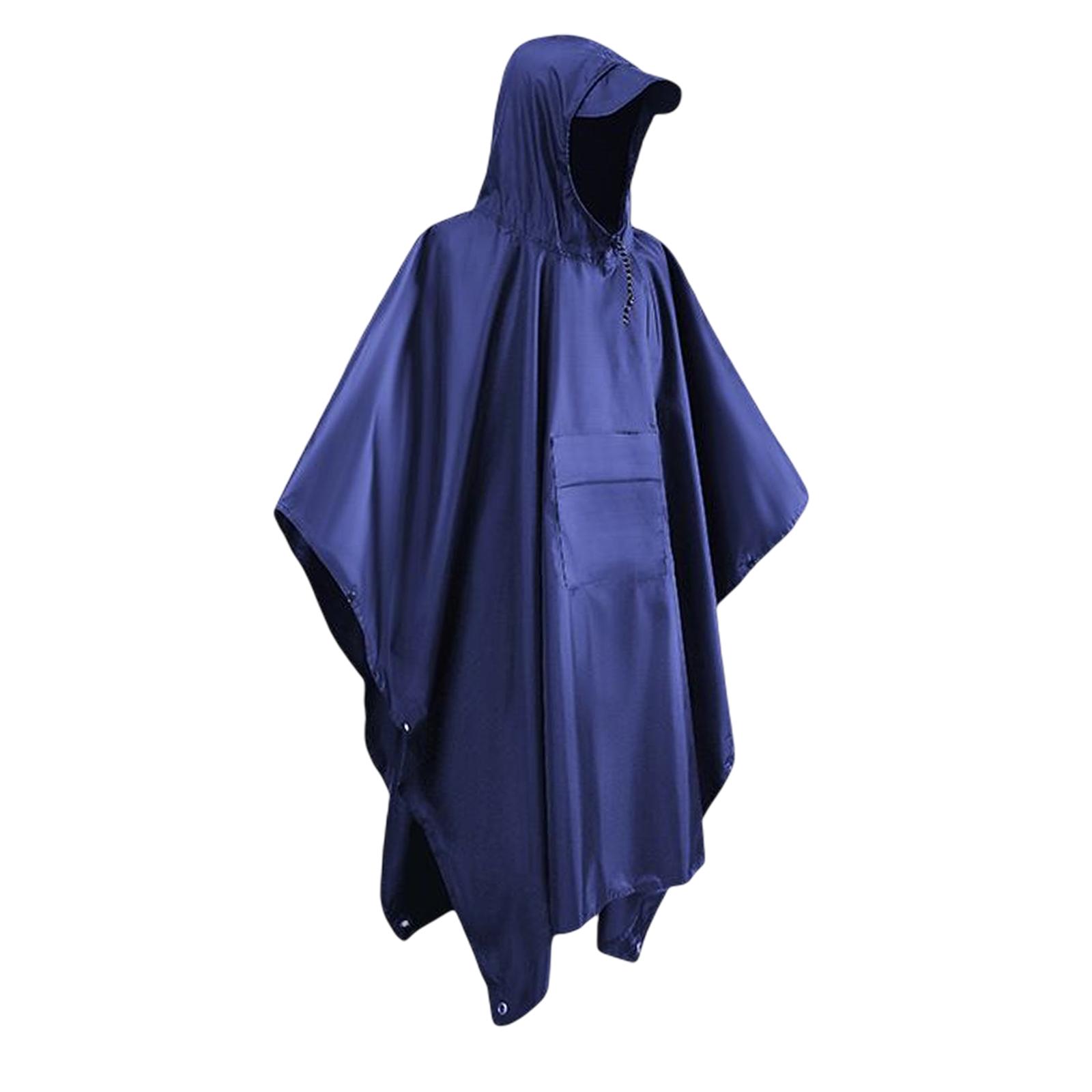 Wet Weather Rain Poncho with Pocket Reusable Adult Emergency Outdoor Blue