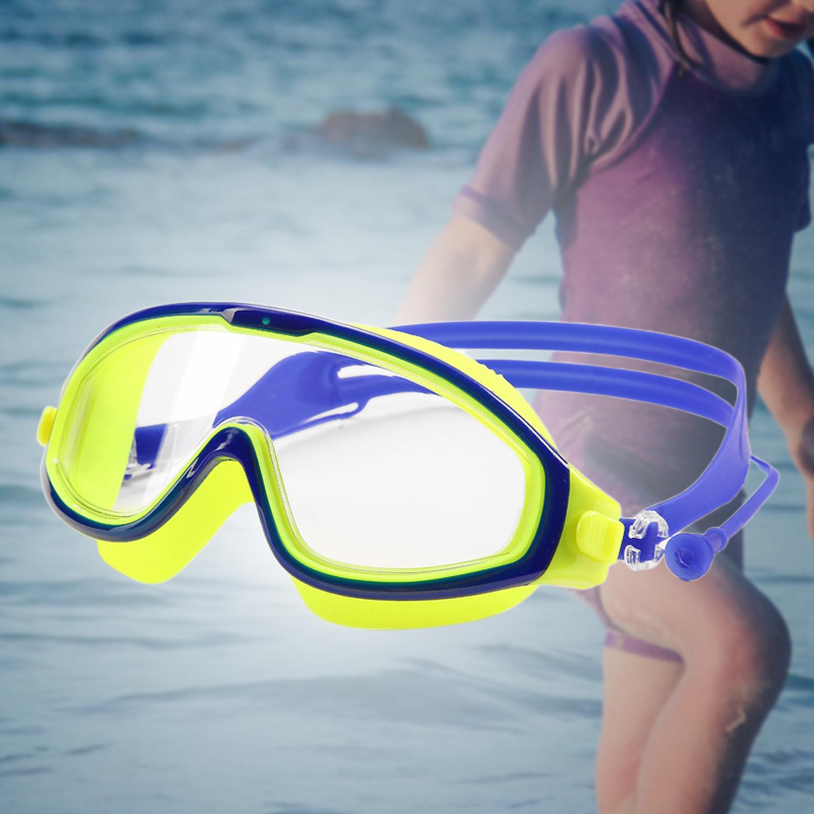 Kids Swim Goggles with Earplug Adjustable for Kids 6-14 Teenagers Boys Girls Yellow
