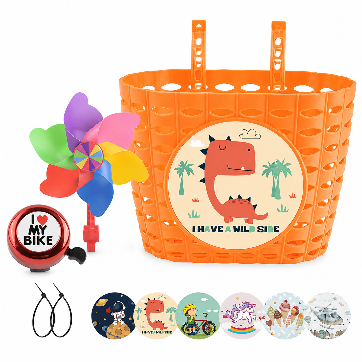 Bicycle Basket with Pinwheel and Bell